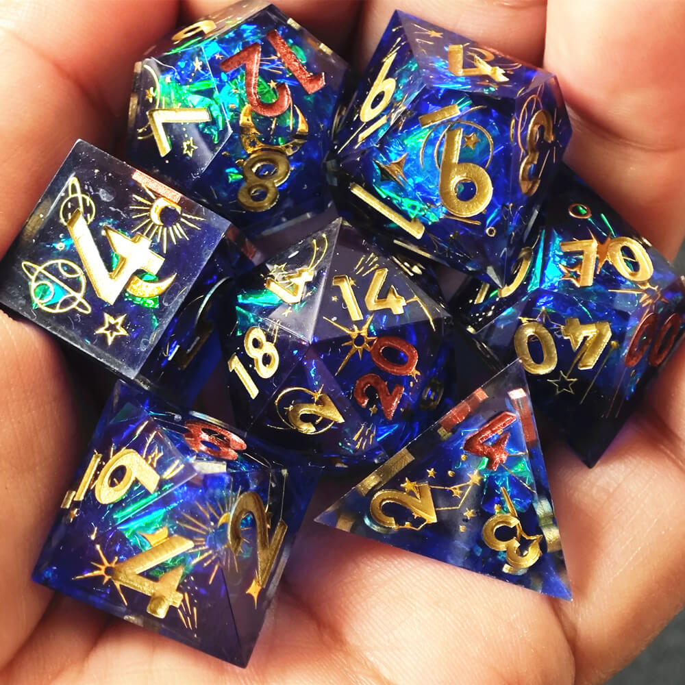 D&D 7-Piece Sharp Edge Planet Polyhedral Resin Dice Set - Dice of Dragons