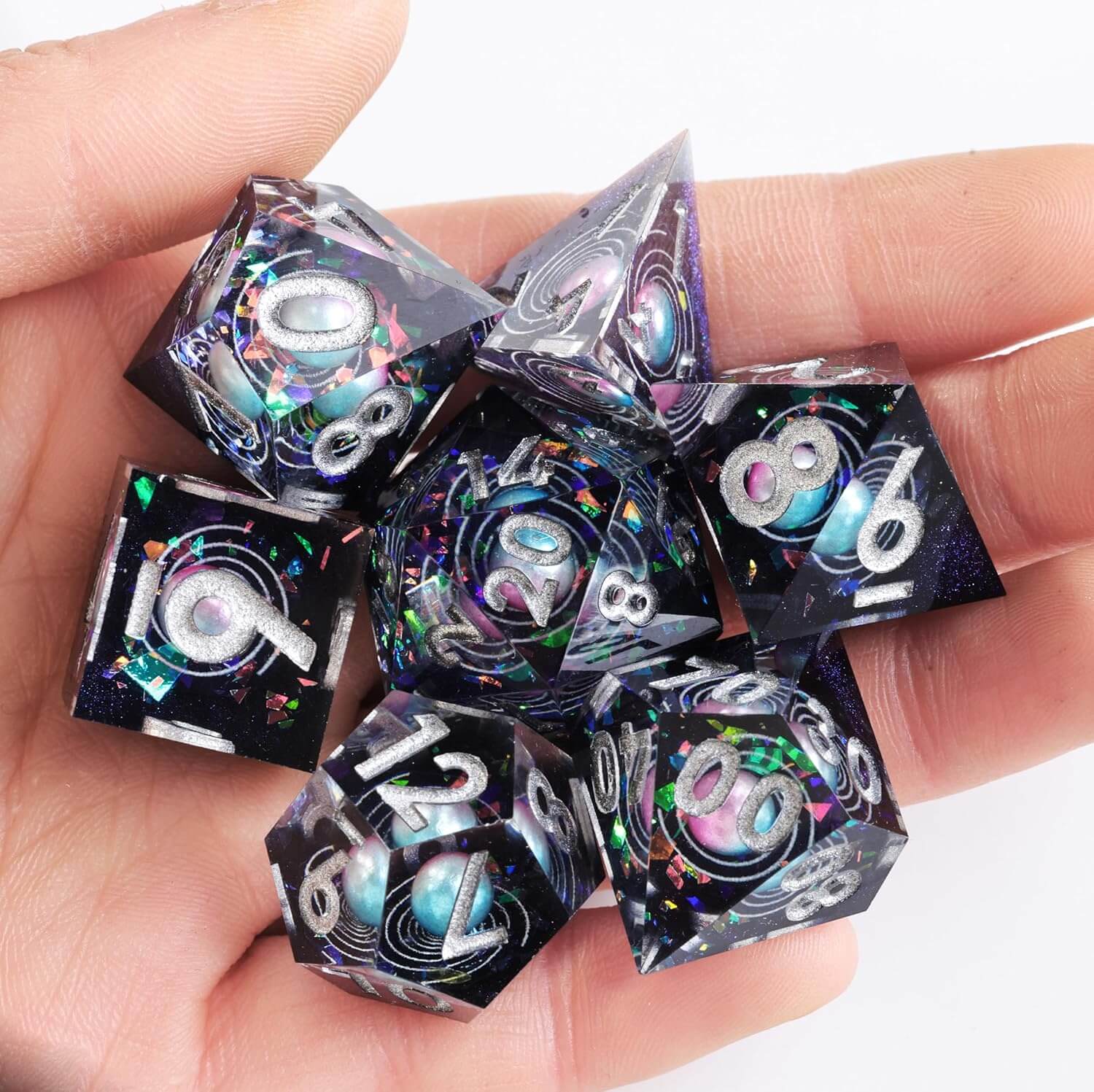 D&D 7-Piece Sharp Edge Starry Sky Polyhedral Resin Dice Set - Dice of Dragons