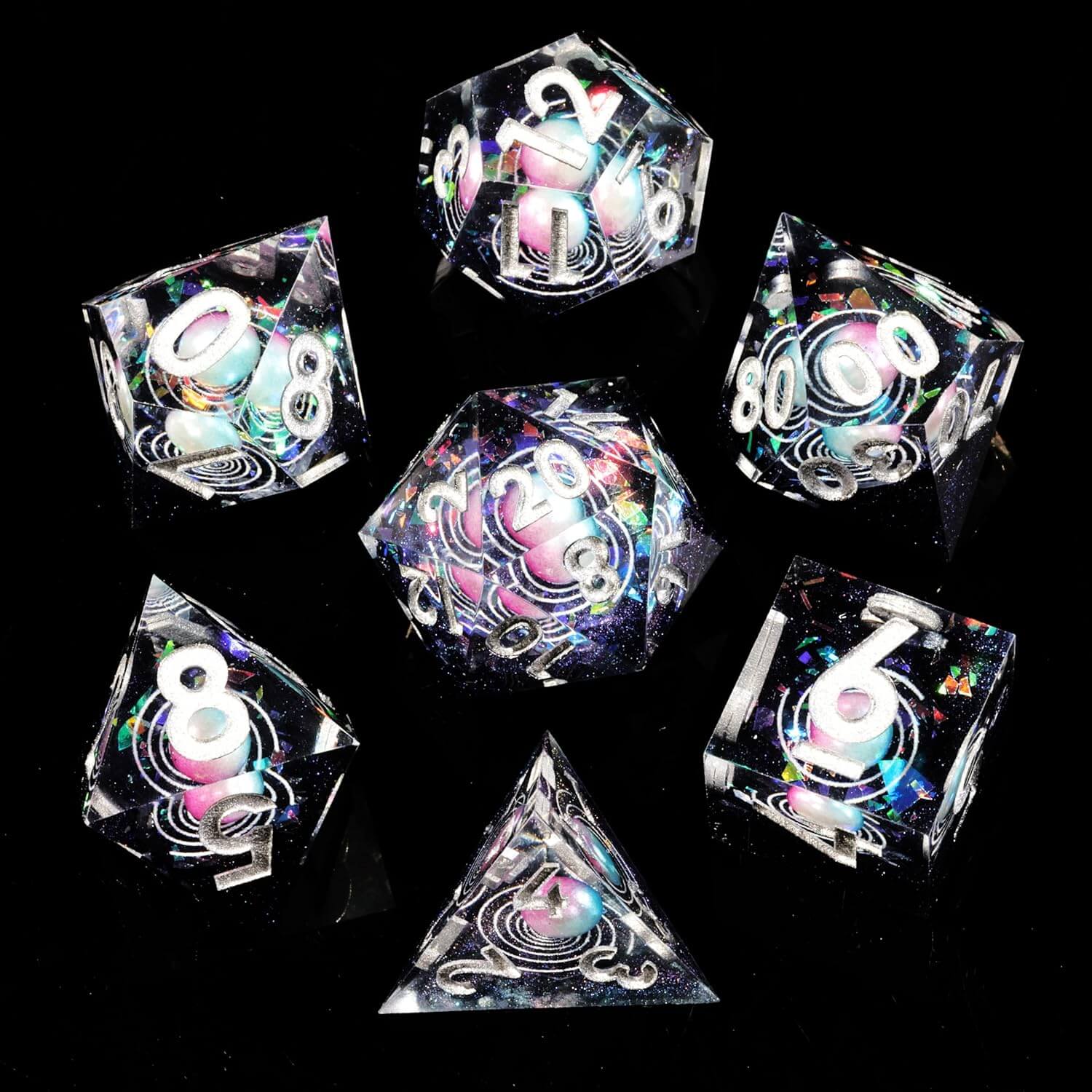 D&D 7-Piece Sharp Edge Starry Sky Polyhedral Resin Dice Set - Dice of Dragons