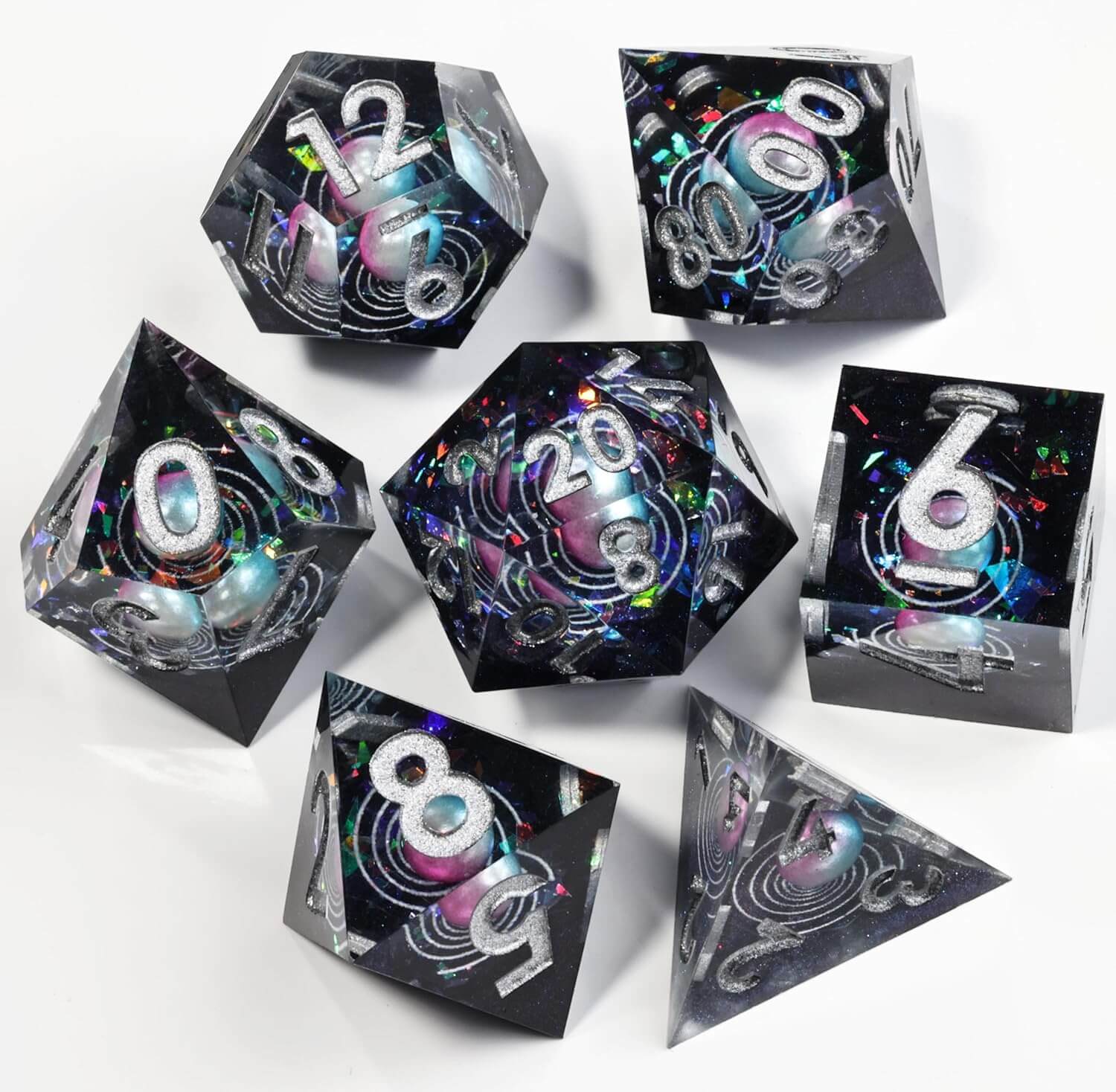 D&D 7-Piece Sharp Edge Starry Sky Polyhedral Resin Dice Set - Dice of Dragons