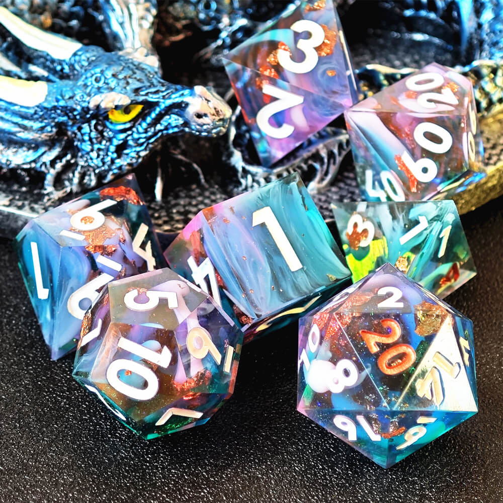 D&D 7-Piece Sharp Edge Supernova Polyhedral Resin Dice Set - Dice of Dragons