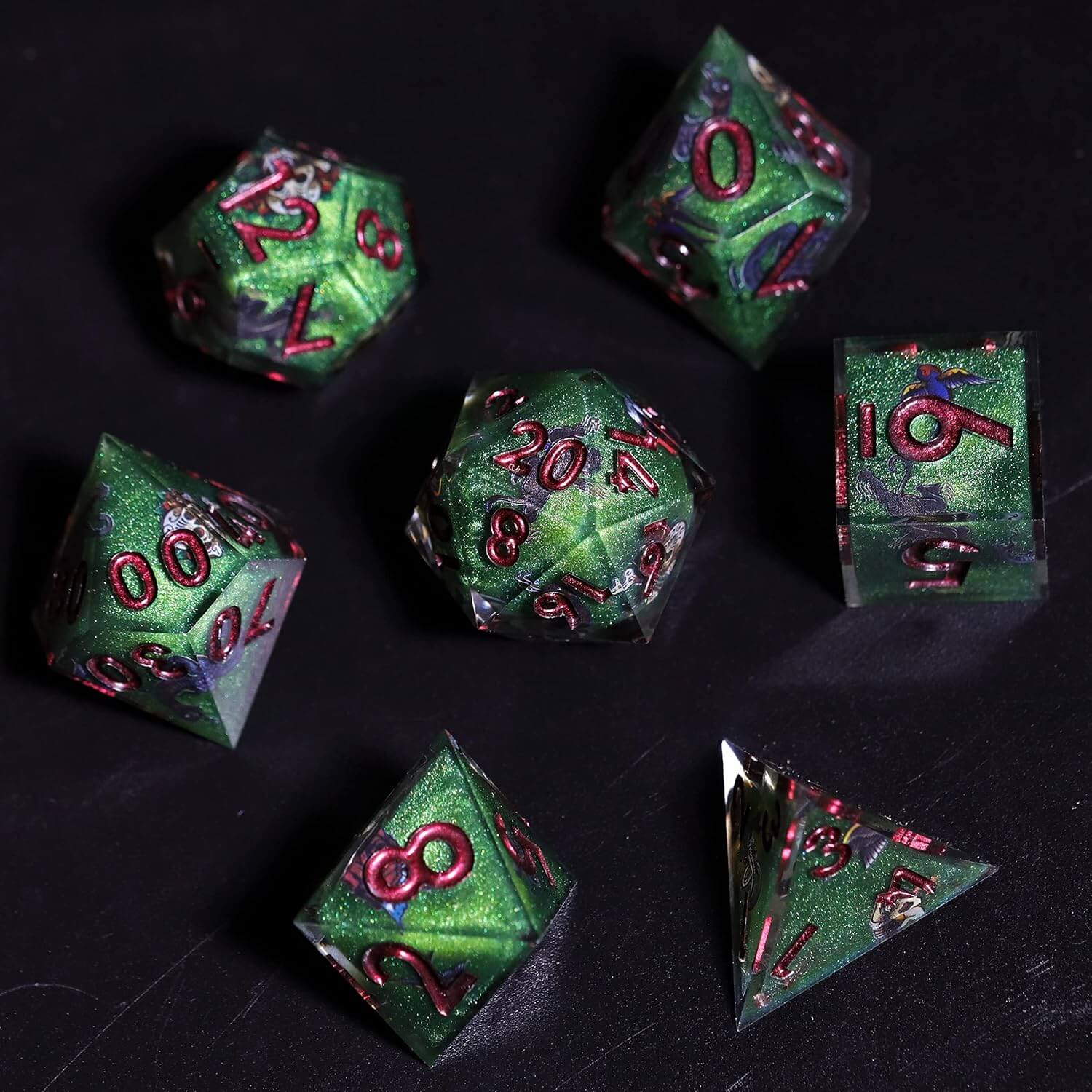 D&D 7-Piece Sharp Edge Wild Nature Polyhedral Resin Dice Set - Dice of Dragons