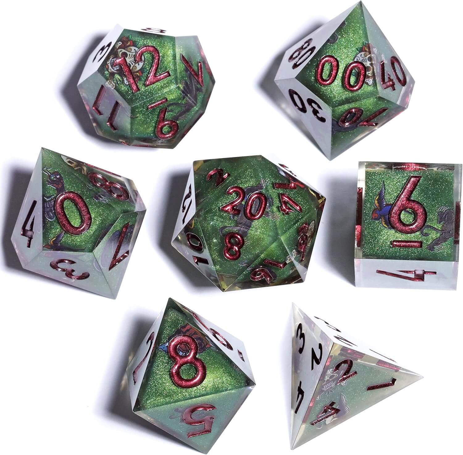 D&D 7-Piece Sharp Edge Wild Nature Polyhedral Resin Dice Set - Dice of Dragons