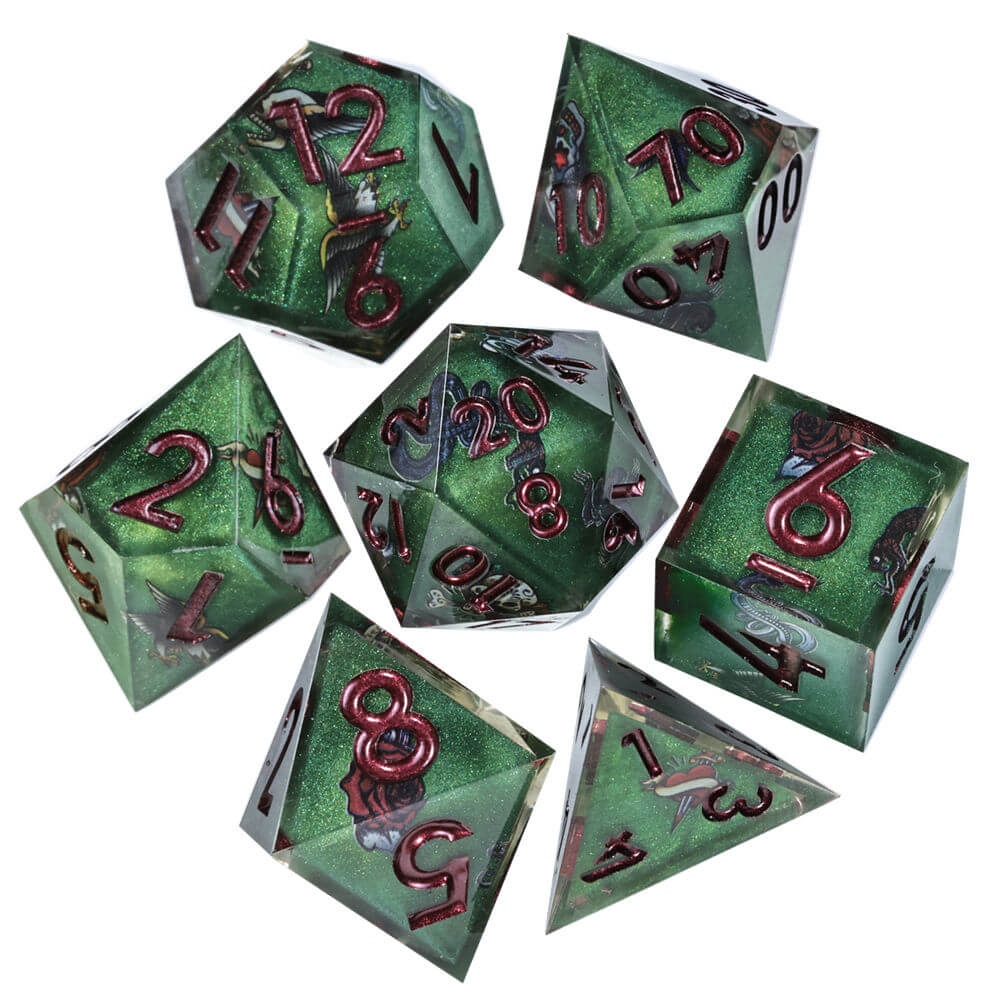 D&D 7-Piece Sharp Edge Wild Nature Polyhedral Resin Dice Set - Dice of Dragons