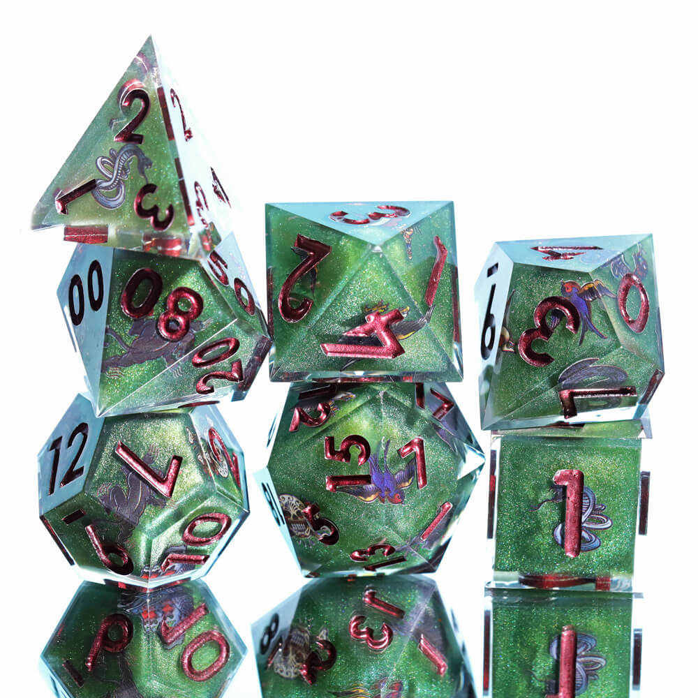 D&D 7-Piece Sharp Edge Wild Nature Polyhedral Resin Dice Set - Dice of Dragons