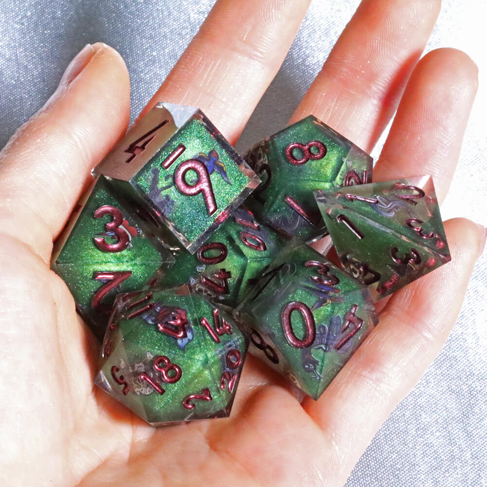 D&D 7-Piece Sharp Edge Wild Nature Polyhedral Resin Dice Set - Dice of Dragons