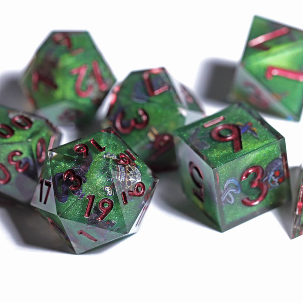 D&D 7-Piece Sharp Edge Wild Nature Polyhedral Resin Dice Set - Dice of Dragons