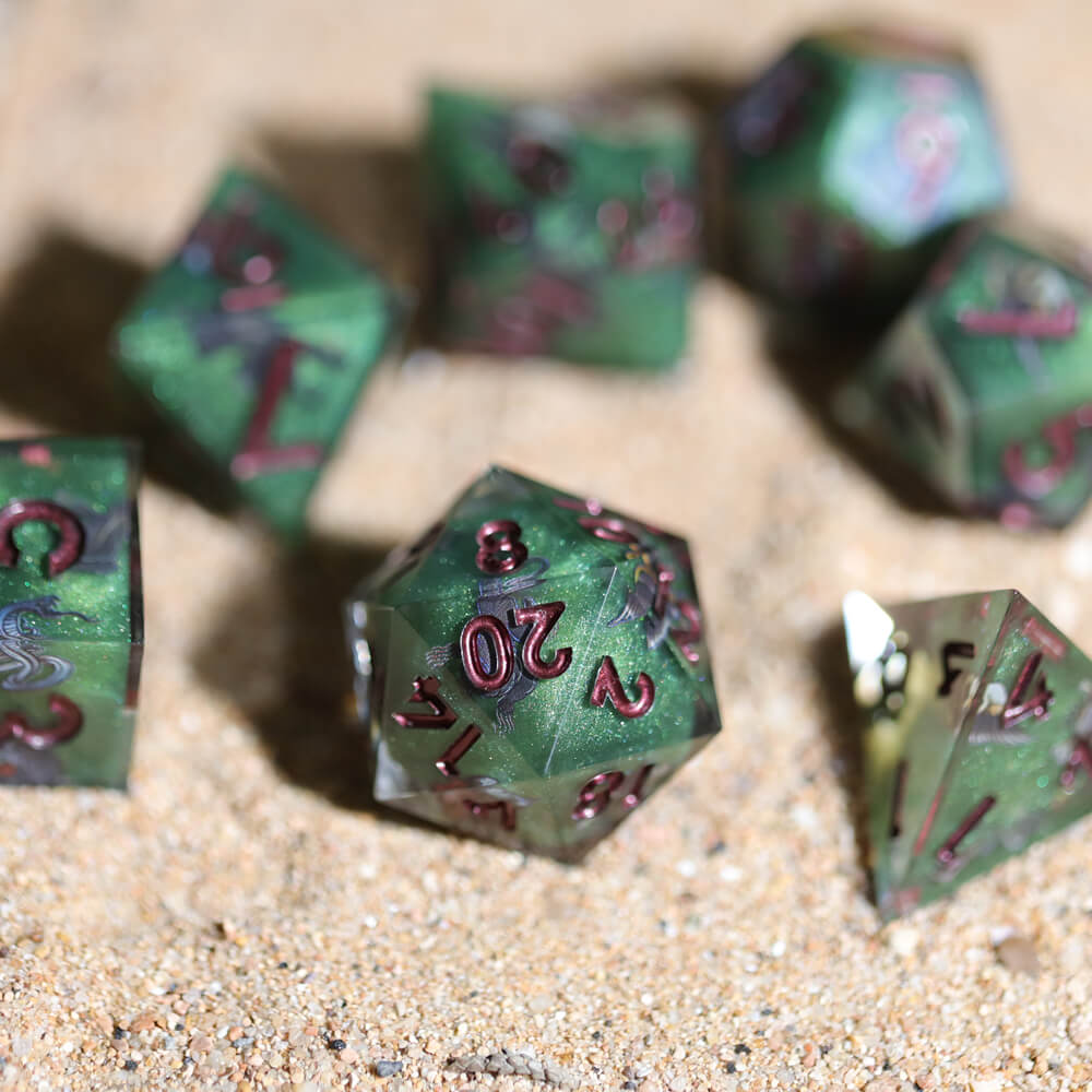 D&D 7-Piece Sharp Edge Wild Nature Polyhedral Resin Dice Set - Dice of Dragons