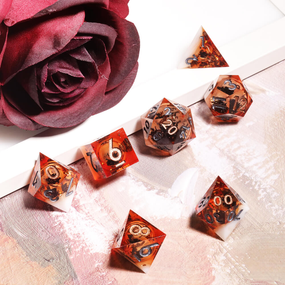 D&D 7-Piece Sharp Edge Yearning for Peace Polyhedral Resin Dice Set - Dice of Dragons