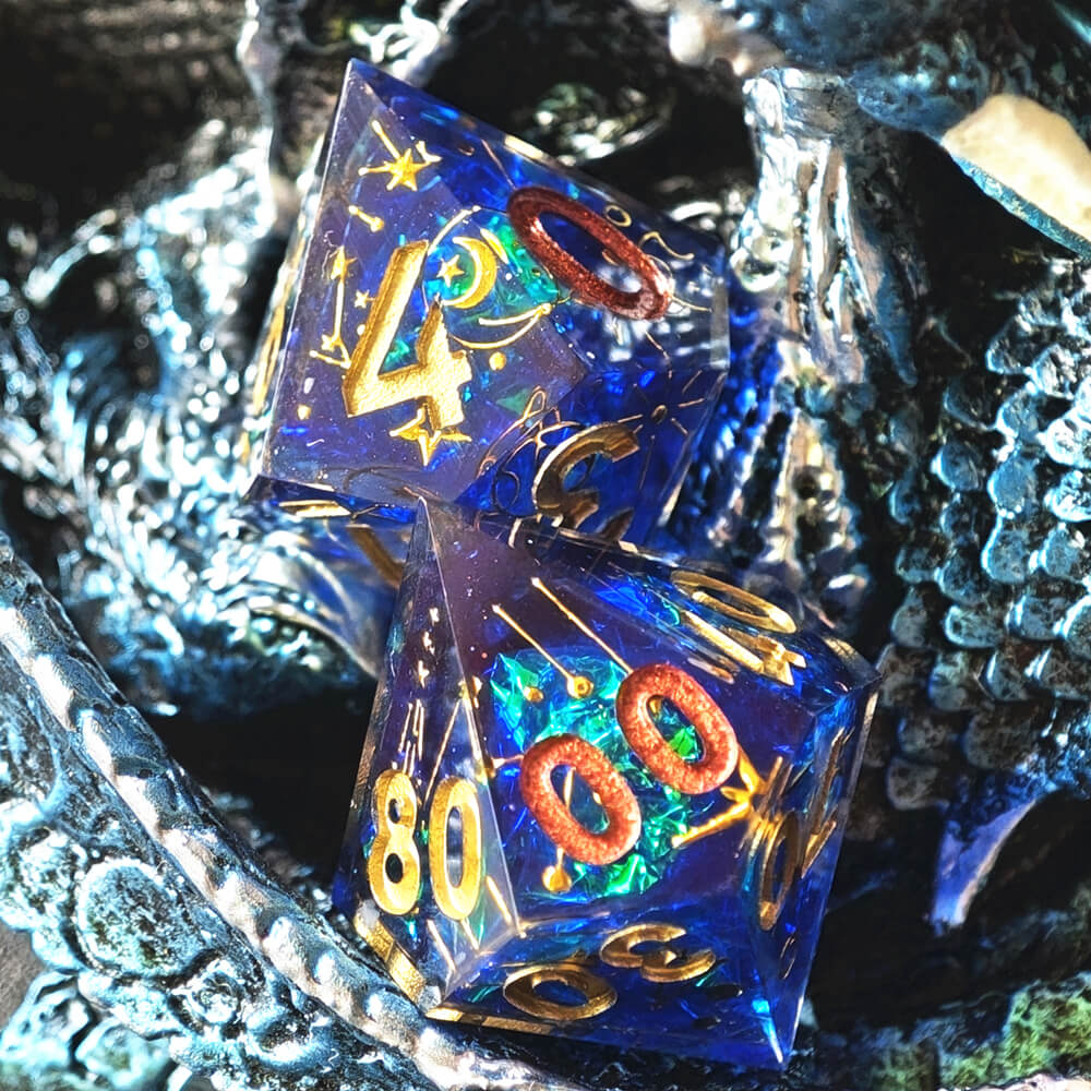 D&D 7-Piece Sharp Edge Planet Polyhedral Resin Dice Set - Dice of Dragons