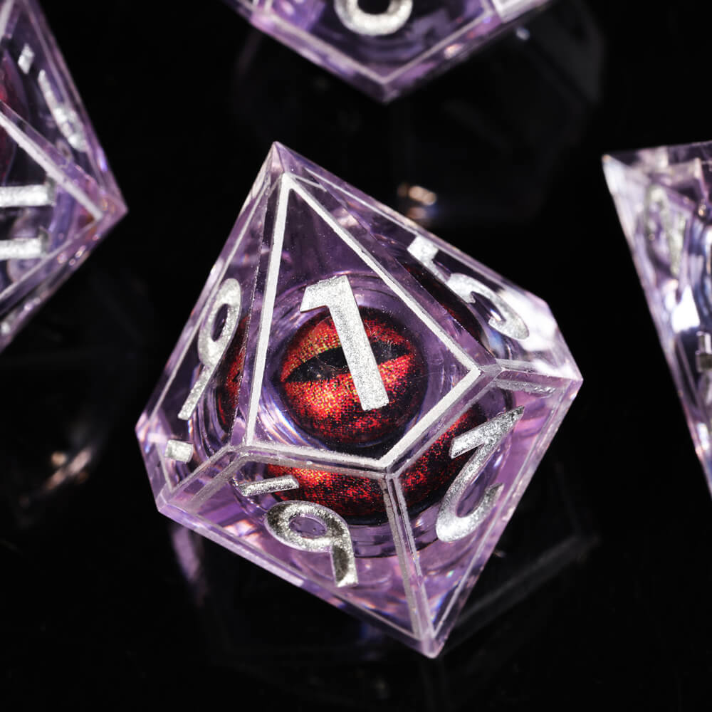 D&D 7-Piece Sharp Edge Red Dragon Eye Polyhedral Resin Dice Set - Dice of Dragons