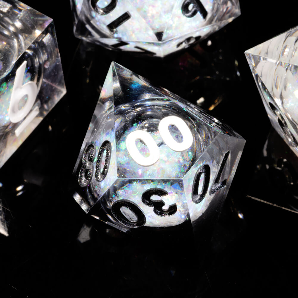 D&D 7-Piece Sharp Edge Liquid Core Ninjas Polyhedral Resin Dice Set - Dice of Dragons