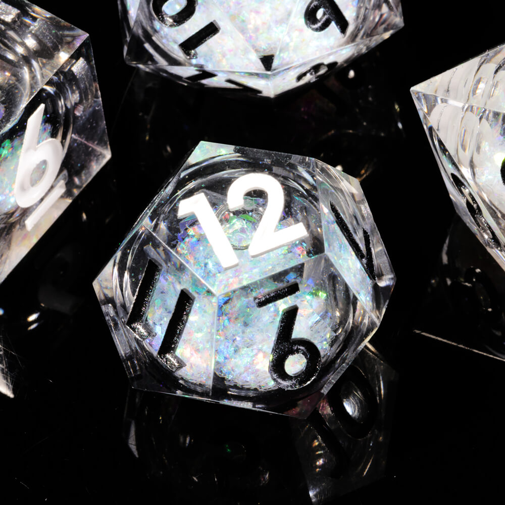 D&D 7-Piece Sharp Edge Liquid Core Ninjas Polyhedral Resin Dice Set - Dice of Dragons