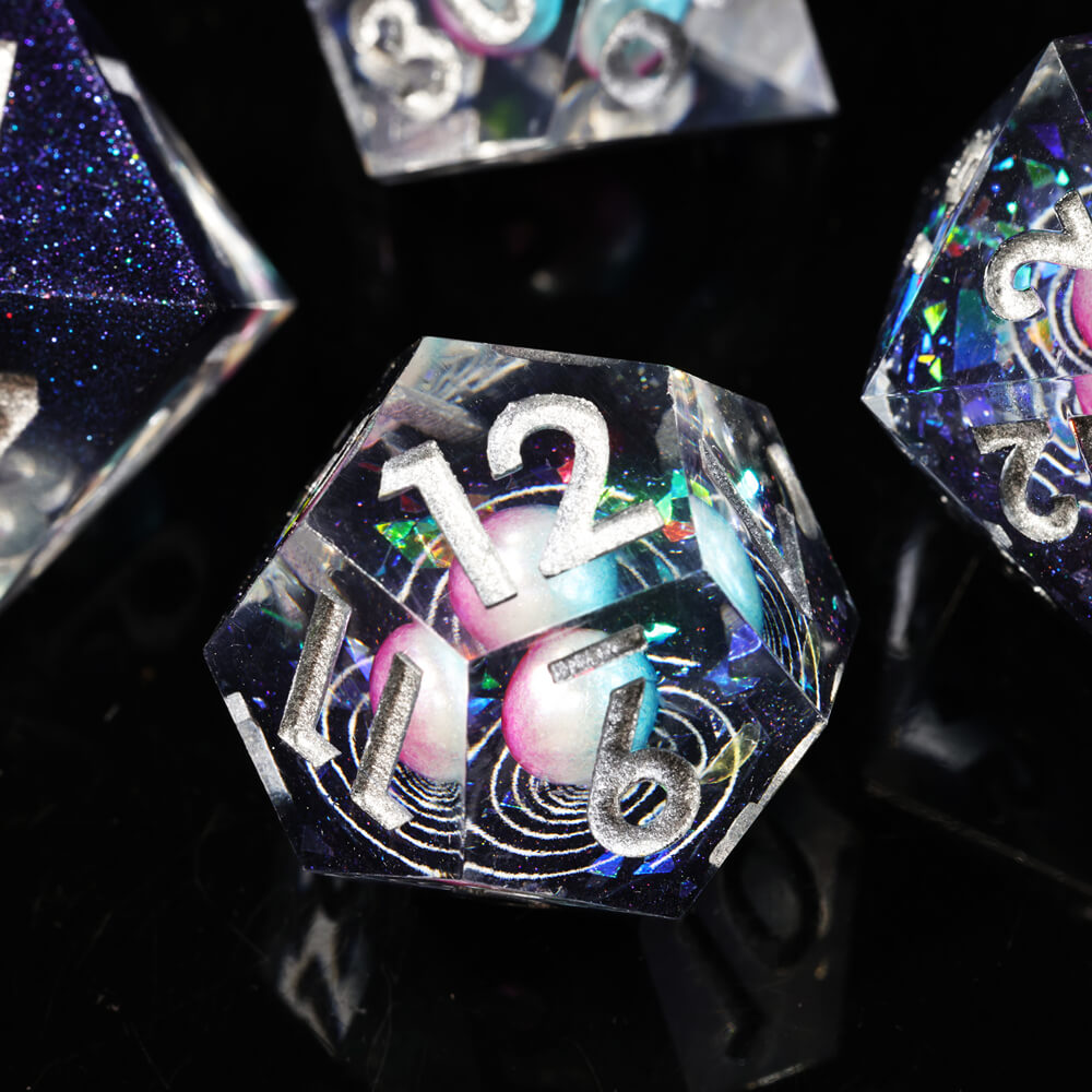 D&D 7-Piece Sharp Edge Starry Sky Polyhedral Resin Dice Set - Dice of Dragons