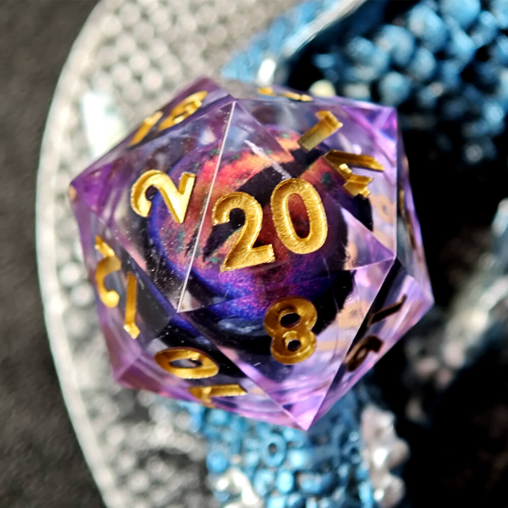 D&D 7-Piece Purple Liquid Core Dragon Eye Polyhedral Resin Dice Set - Dice of Dragons