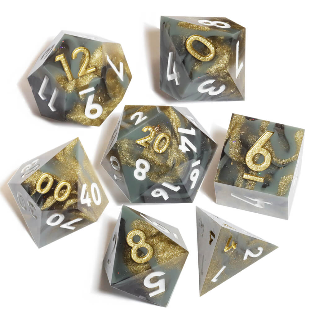 D&D Sharp Edge 7-Piece Polyhedral Resin Dice Set - Dice of Dragons