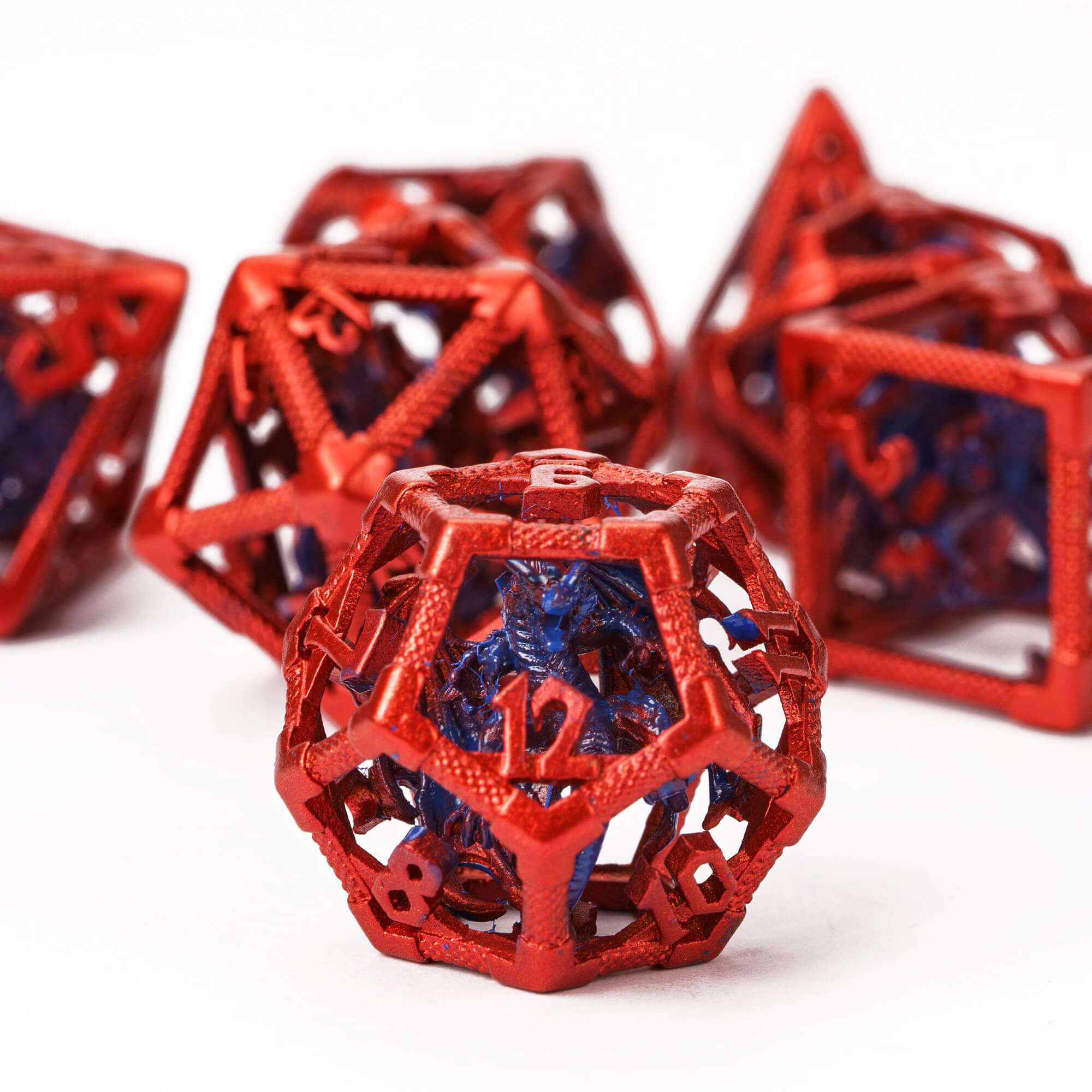 Dragon 7 Polyhedral Hollow Metal D And D Dice Sets Red - Dice of Dragons