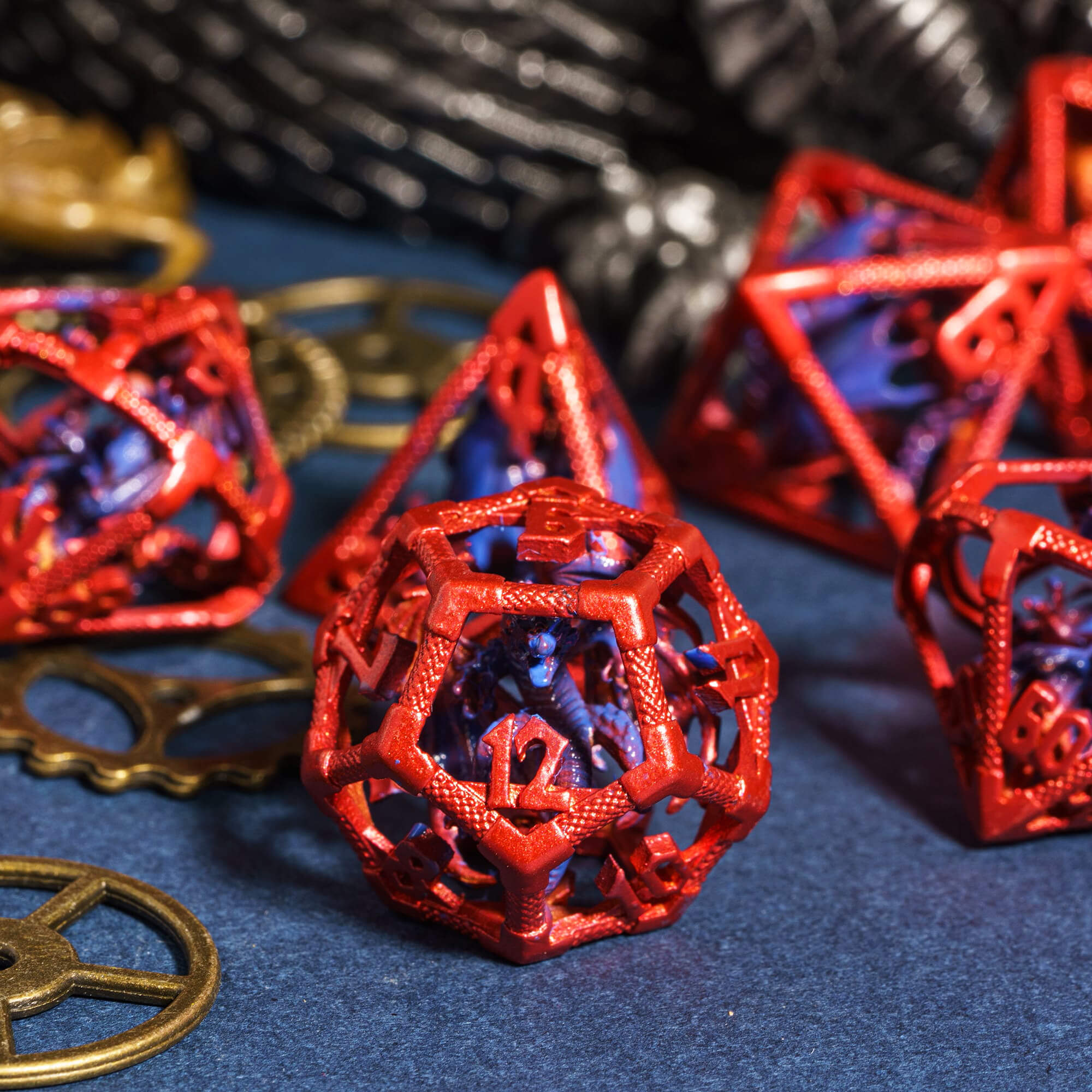 Dragon 7 Polyhedral Hollow Metal D And D Dice Sets Red - Dice of Dragons