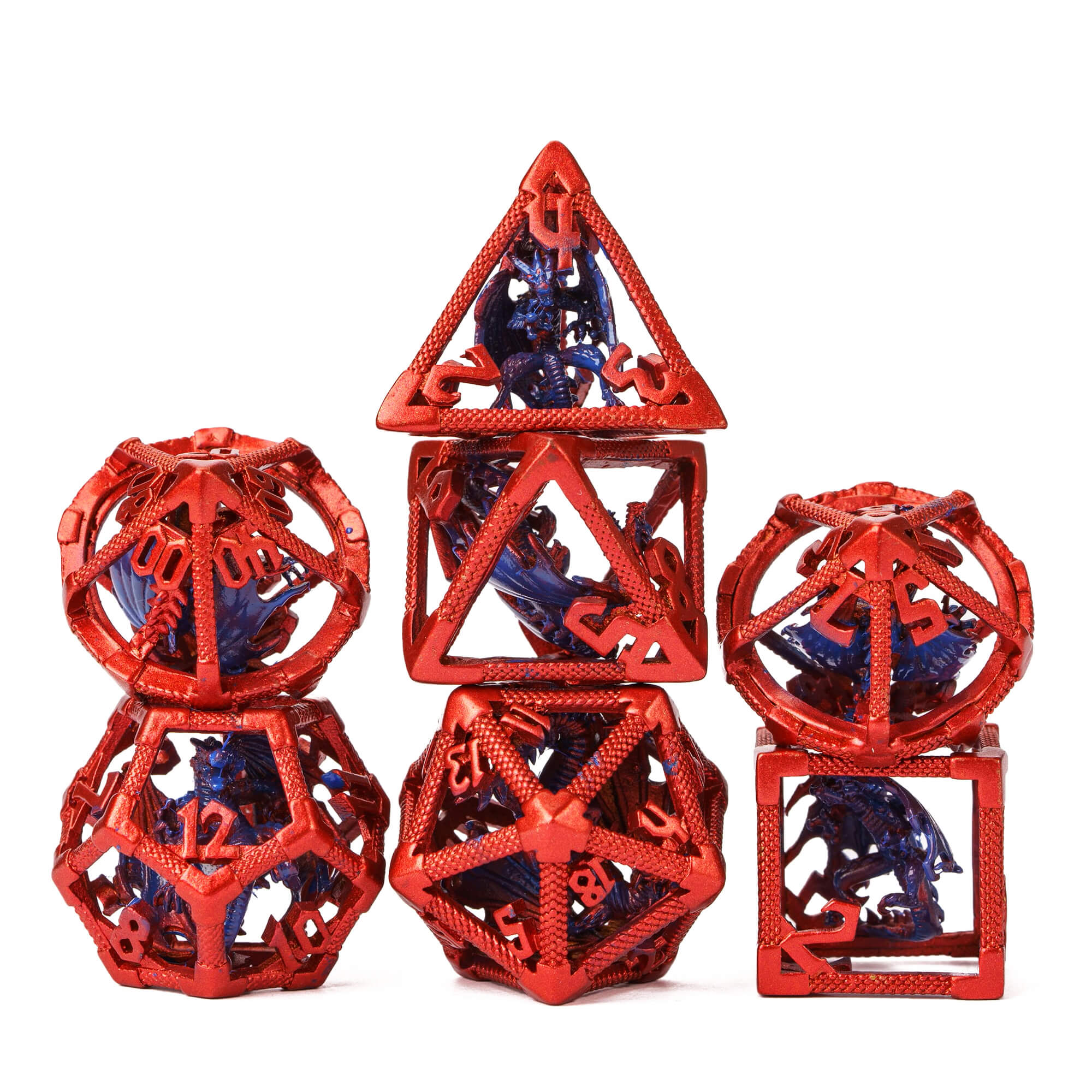 Dragon 7 Polyhedral Hollow Metal D And D Dice Sets Red - Dice of Dragons