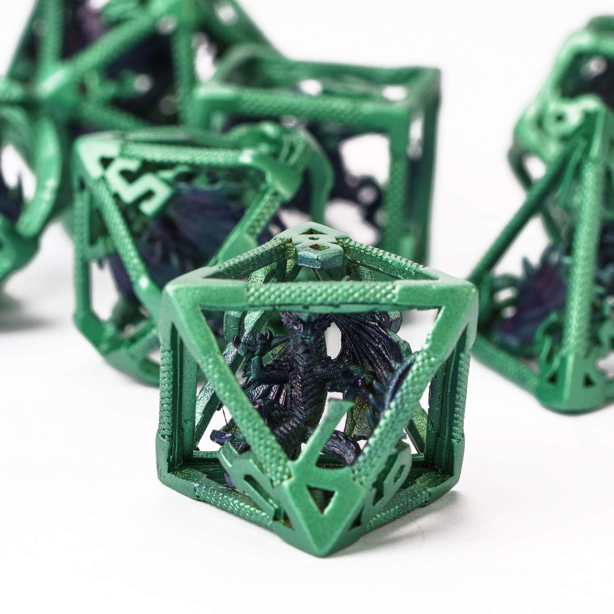 Dragon 7 Polyhedral Hollow Metal DD Dice Sets Green - Dice of Dragons