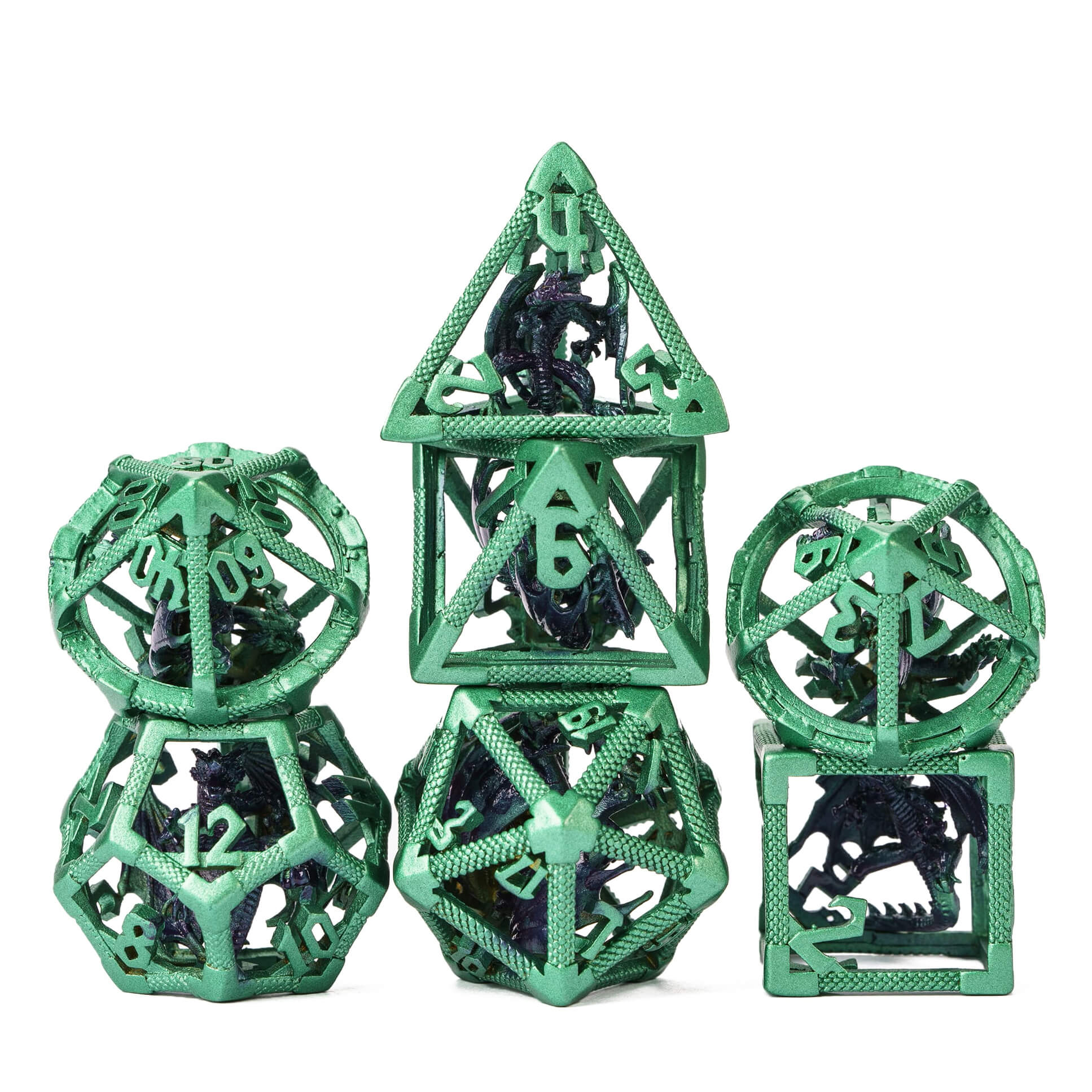 Dragon 7 Polyhedral Hollow Metal DD Dice Sets Green - Dice of Dragons