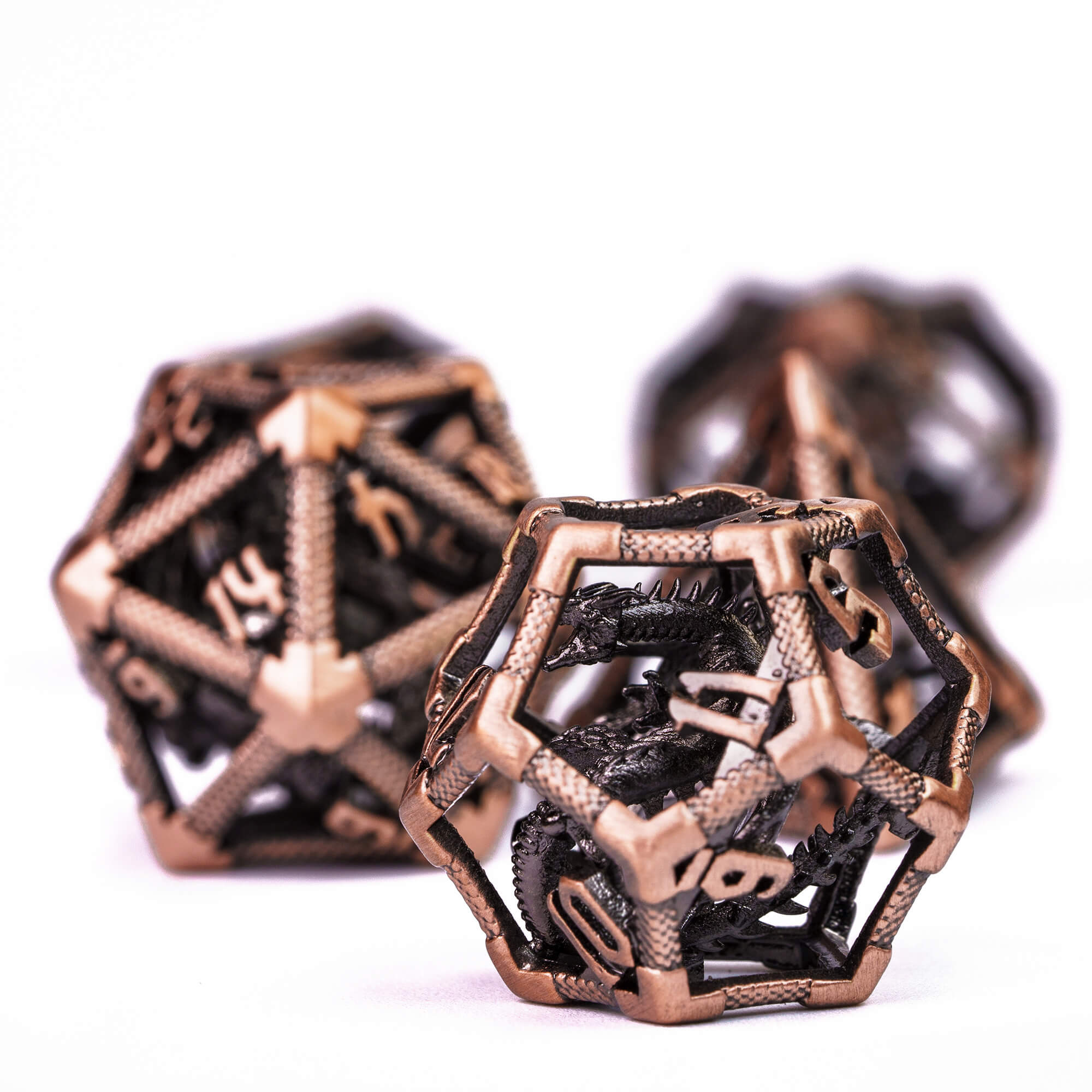 7 Piece Hollow Metal Dice Set Dragon top Series