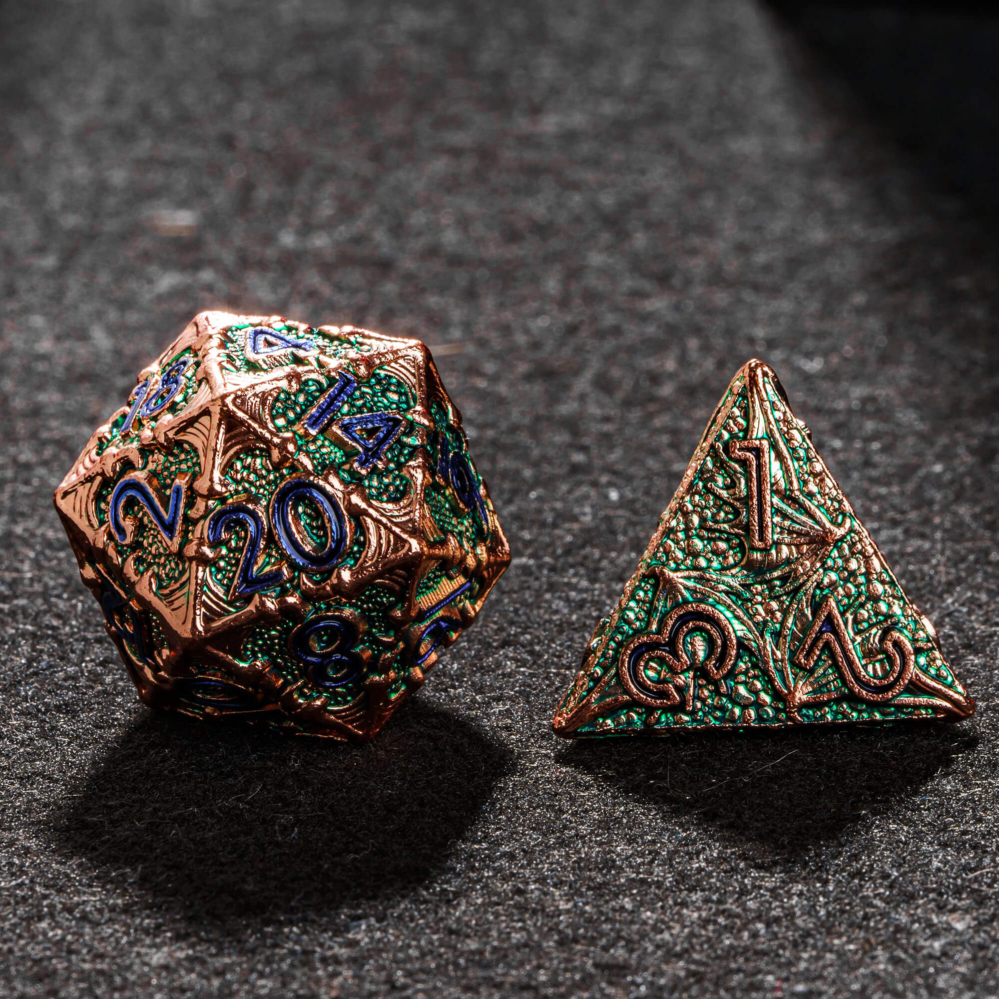 Dragon 7 Polyhedral Metal D And D Dice Sets Green Blue - Dice of Dragons