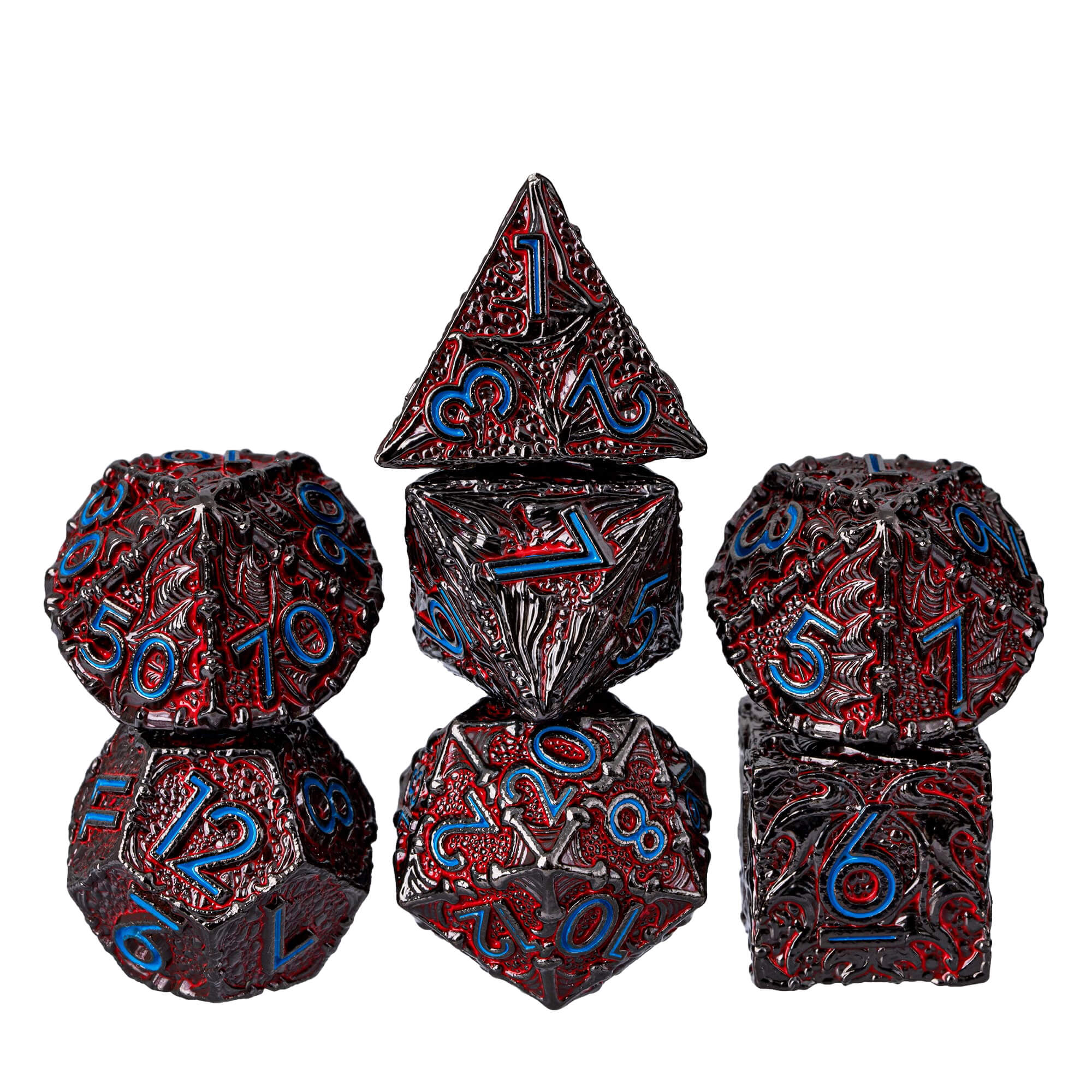 Dragon 7 Polyhedral Metal DD Dice Set Red Blue - Dice of Dragons