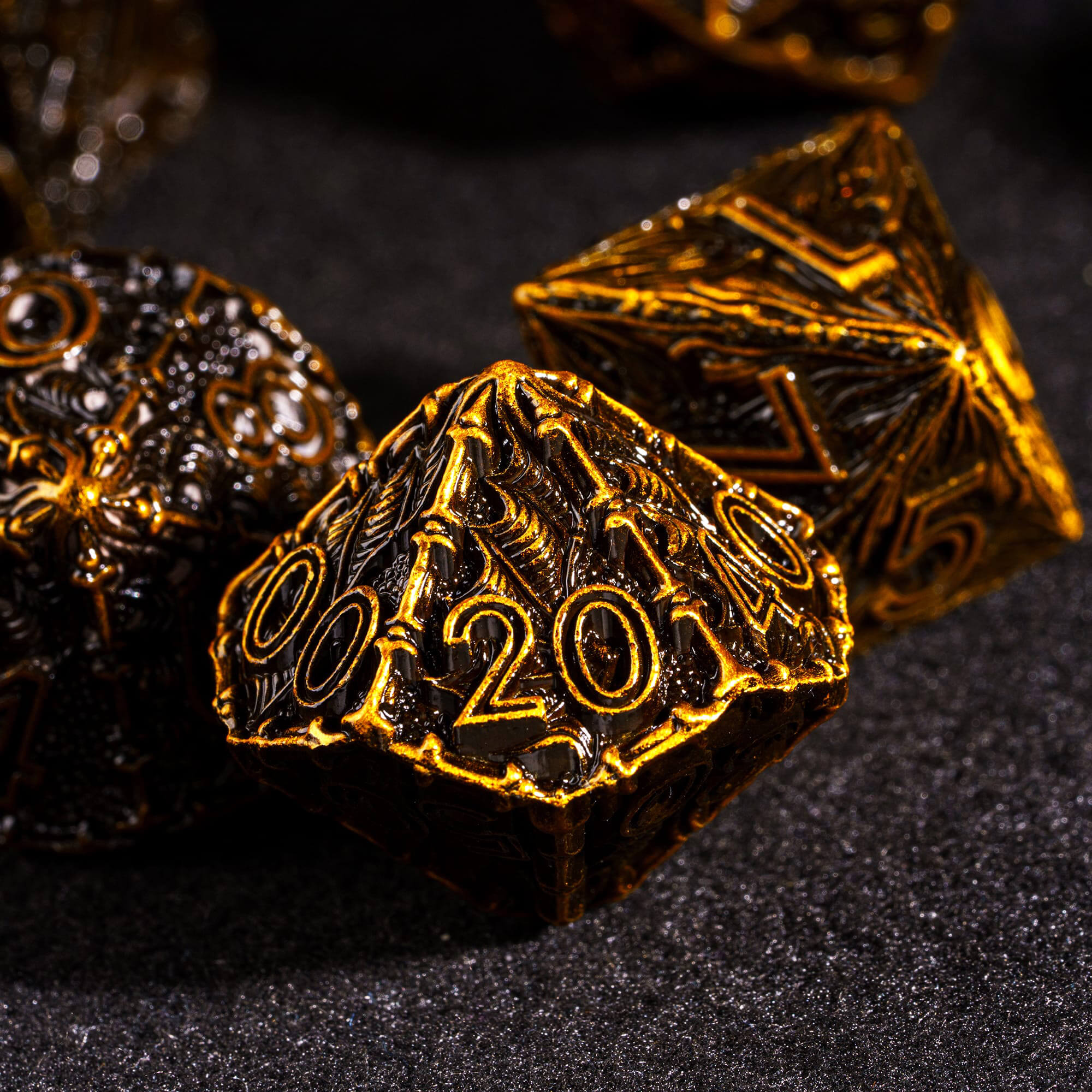 Dragon 7 Polyhedral Metal Dice Sets D&D Gold - Dice of Dragons