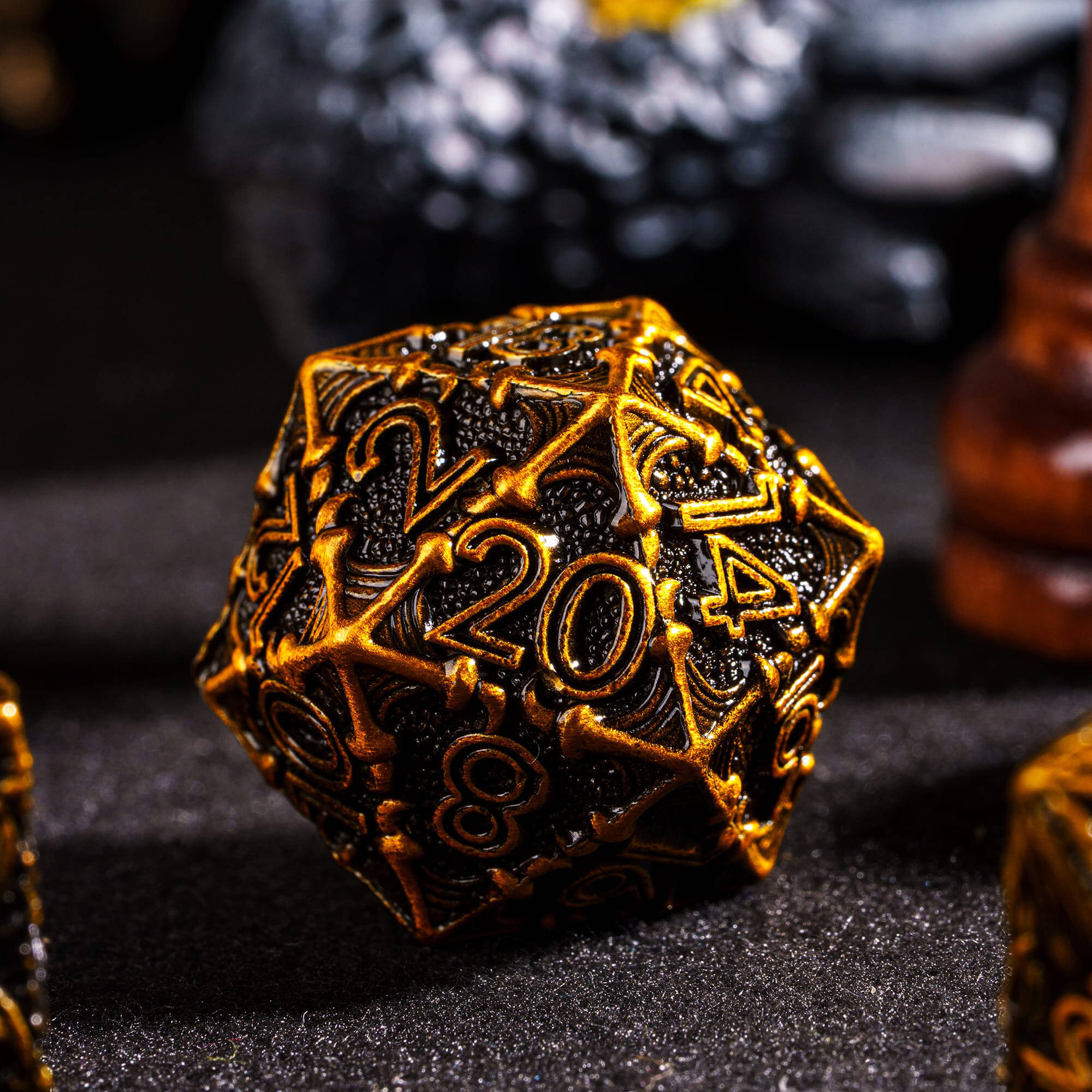 Dragon 7 Polyhedral Metal Dice Sets D&D Gold - Dice of Dragons