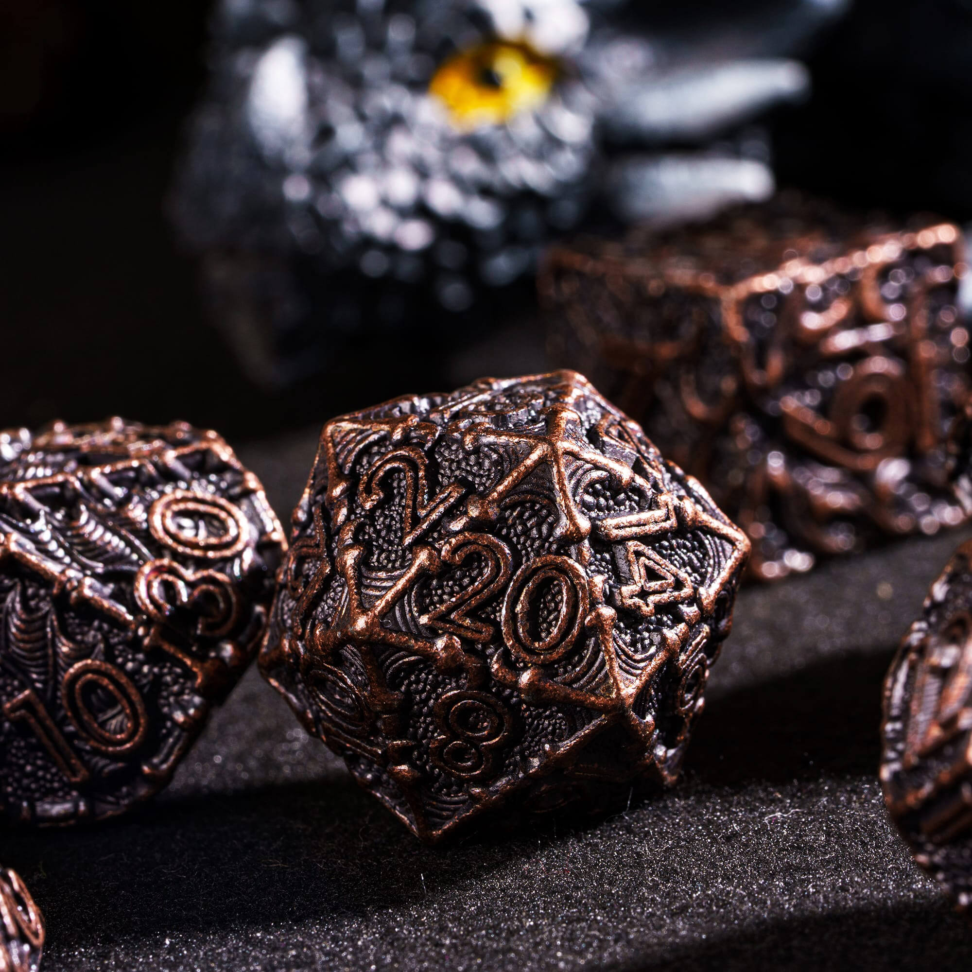 Dragon 7 Polyhedral Metal Dice Set DnD Red Copper - Dice of Dragons