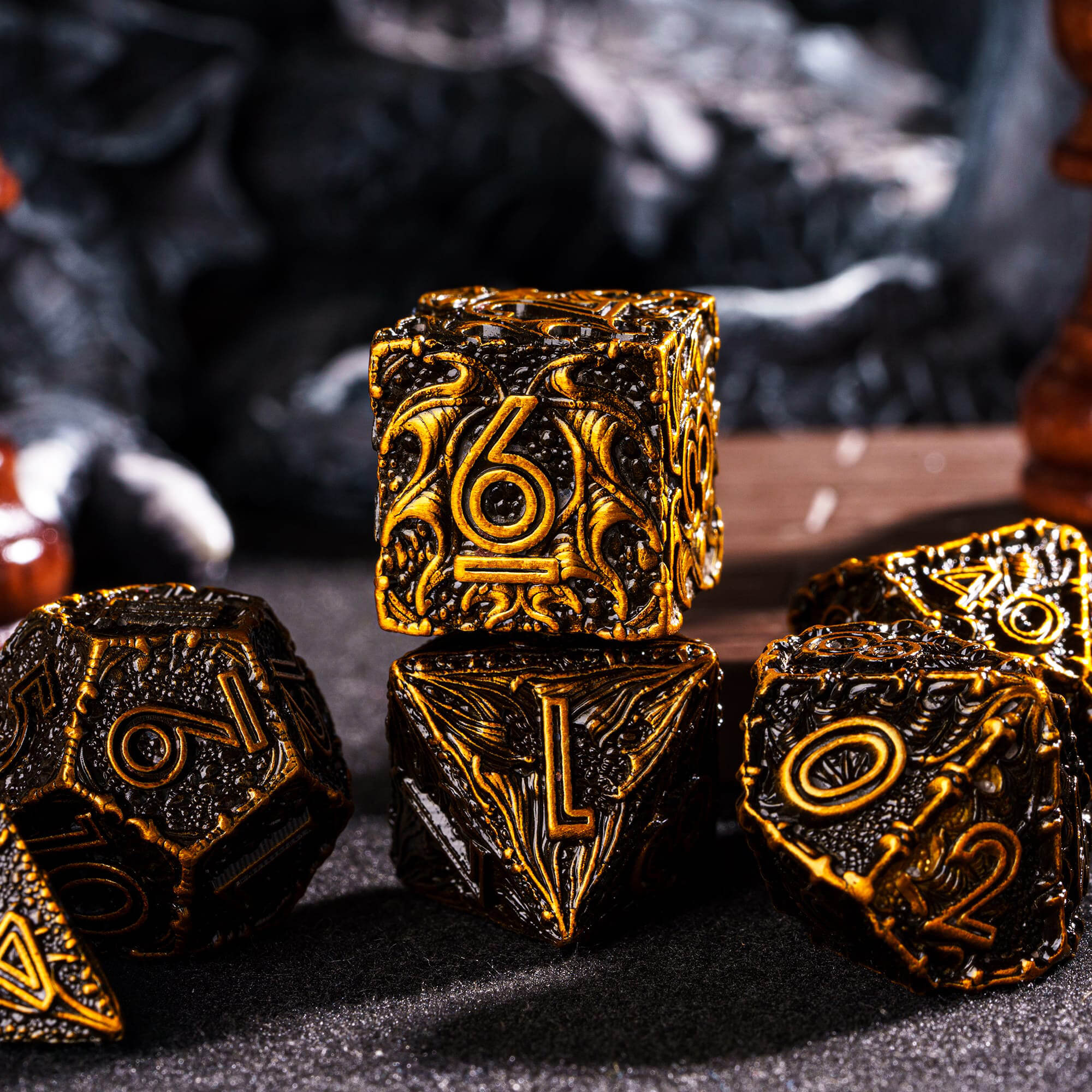 Dragon 7 Polyhedral Metal Dice Sets D&D Gold - Dice of Dragons