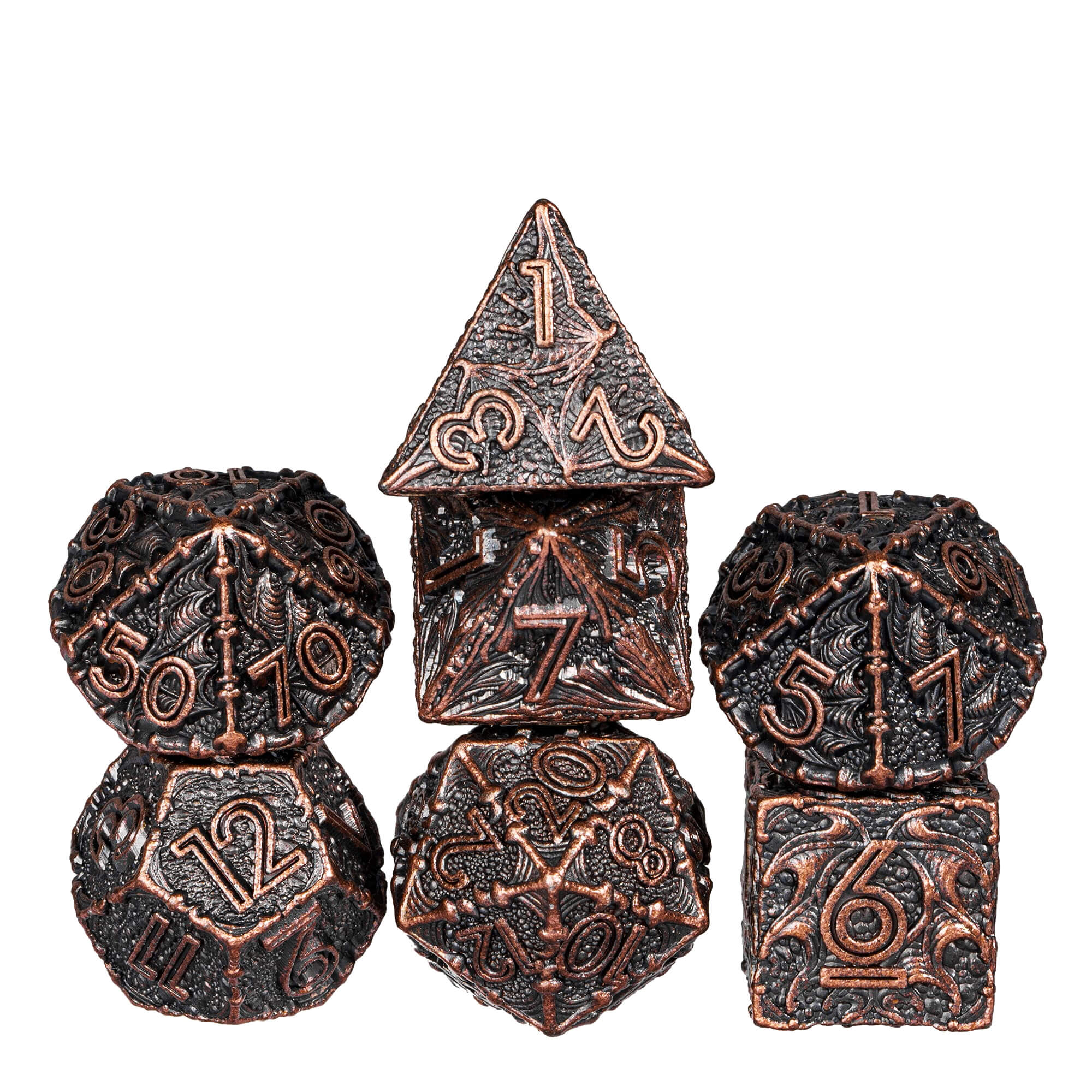 Dragon 7 Polyhedral Metal Dice Set DnD Red Copper - Dice of Dragons