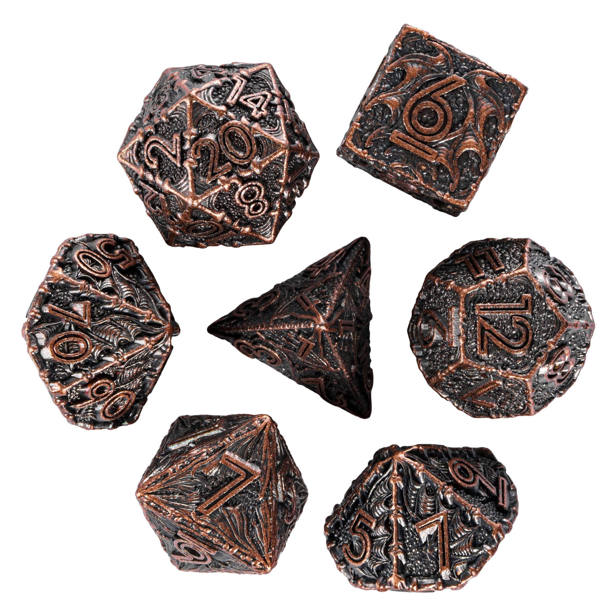 Dragon 7 Polyhedral Metal Dice Set DnD Red Copper - Dice of Dragons