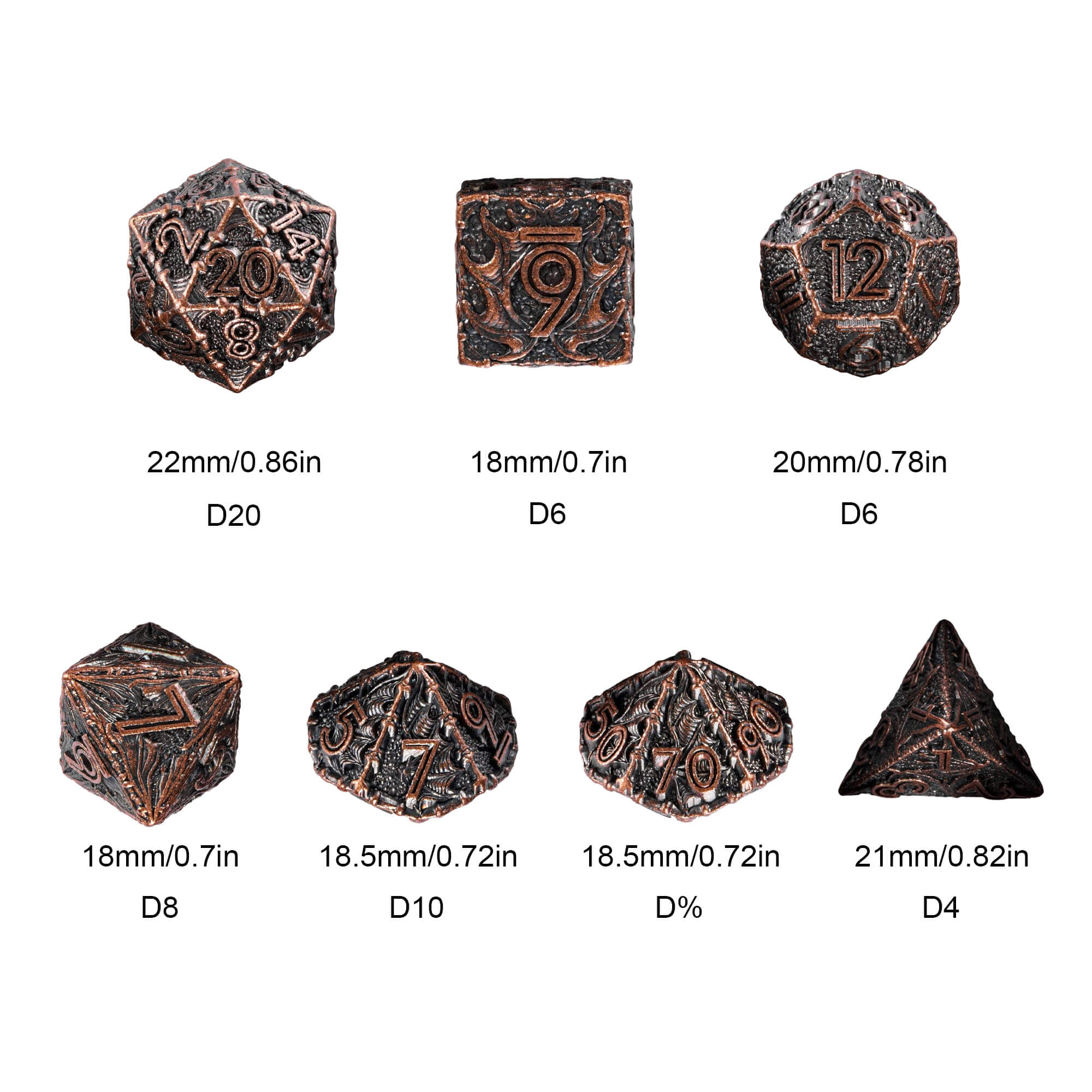 Dragon 7 Polyhedral Metal Dice Set DnD Red Copper - Dice of Dragons