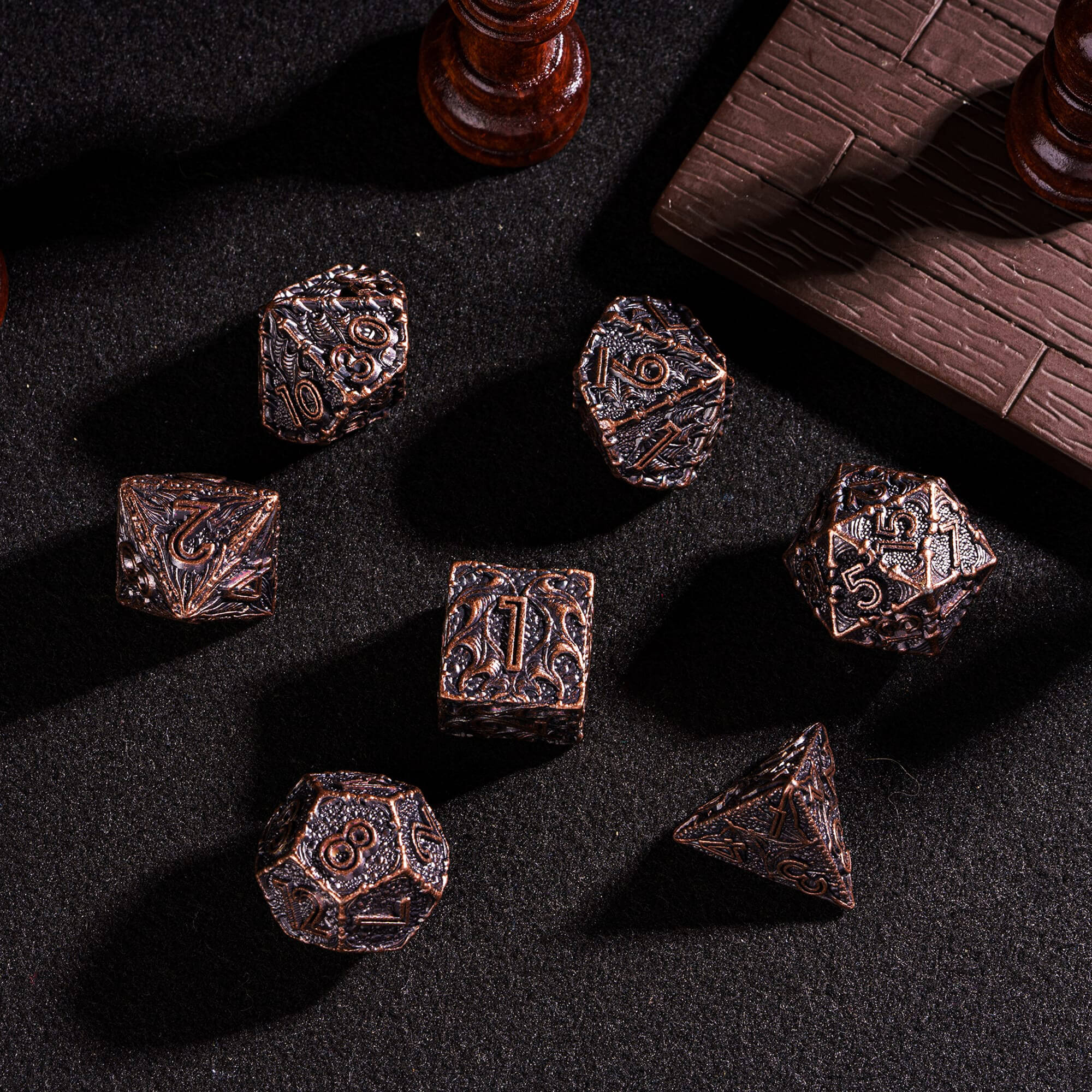 Dragon 7 Polyhedral Metal Dice Set DnD Red Copper - Dice of Dragons