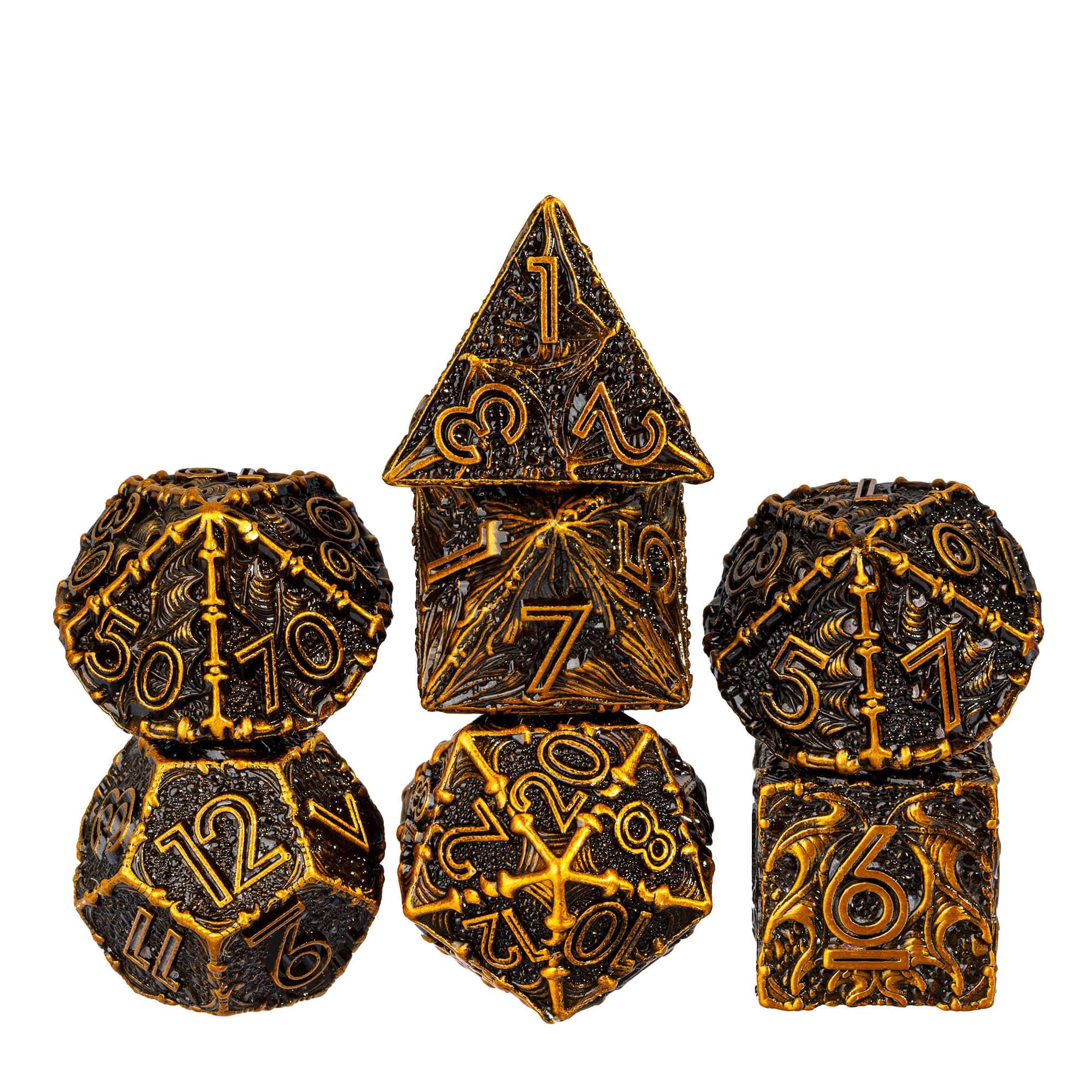 Dragon 7 Polyhedral Metal Dice Sets D&D Gold - Dice of Dragons