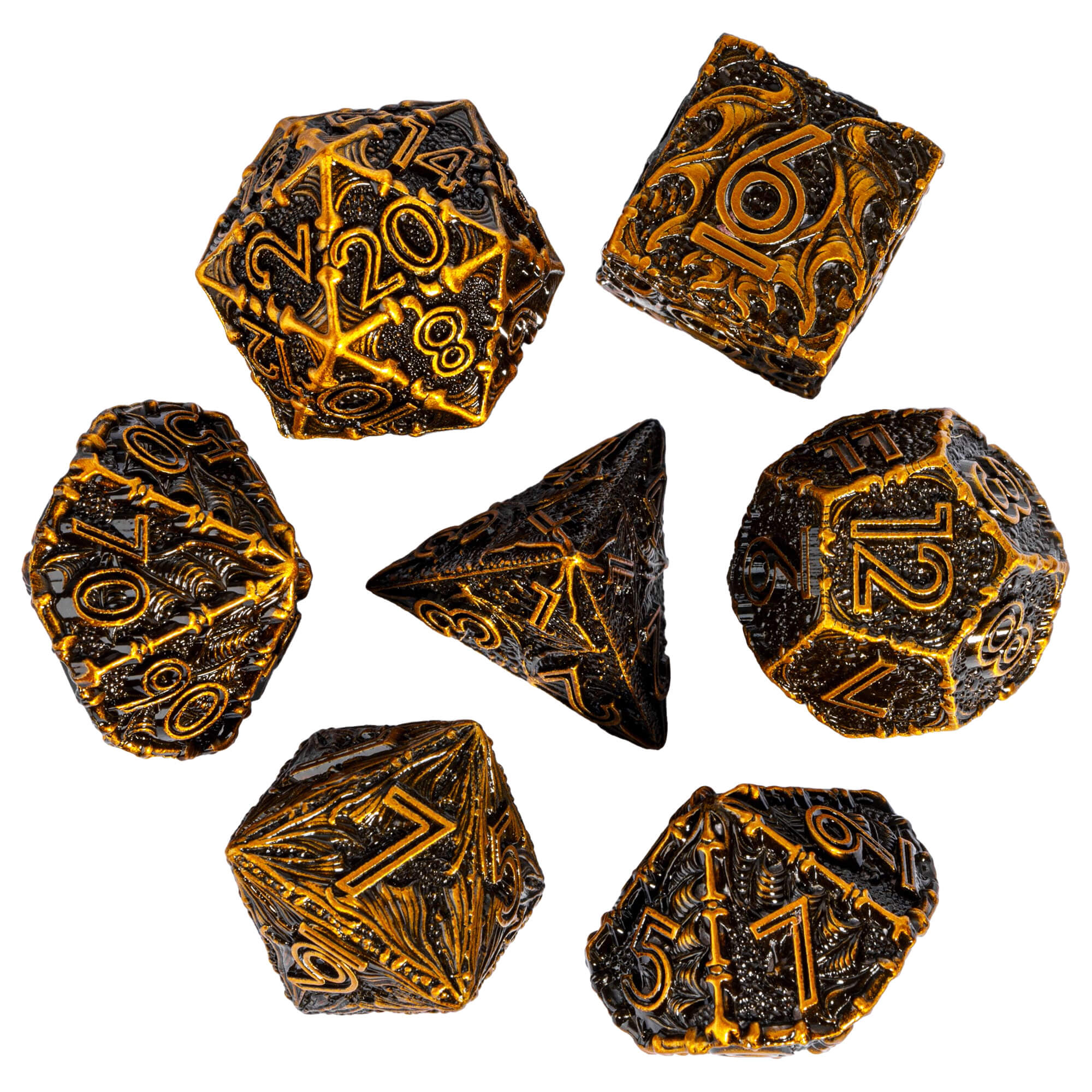 Dragon 7 Polyhedral Metal Dice Sets D&D Gold - Dice of Dragons