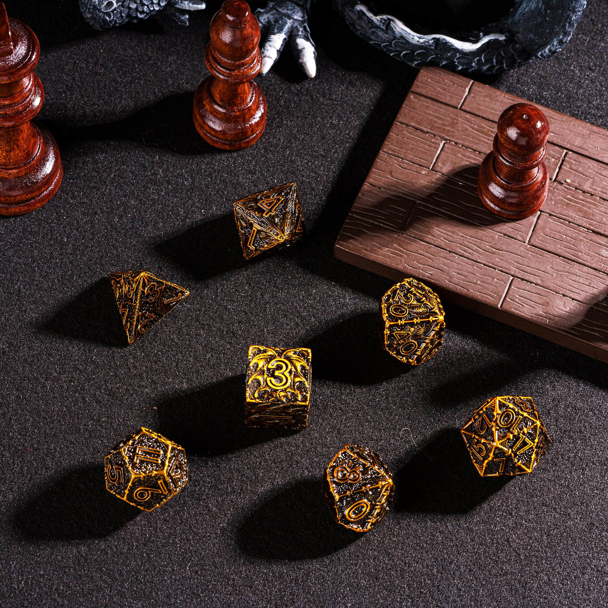 Dragon 7 Polyhedral Metal Dice Sets D&D Gold - Dice of Dragons