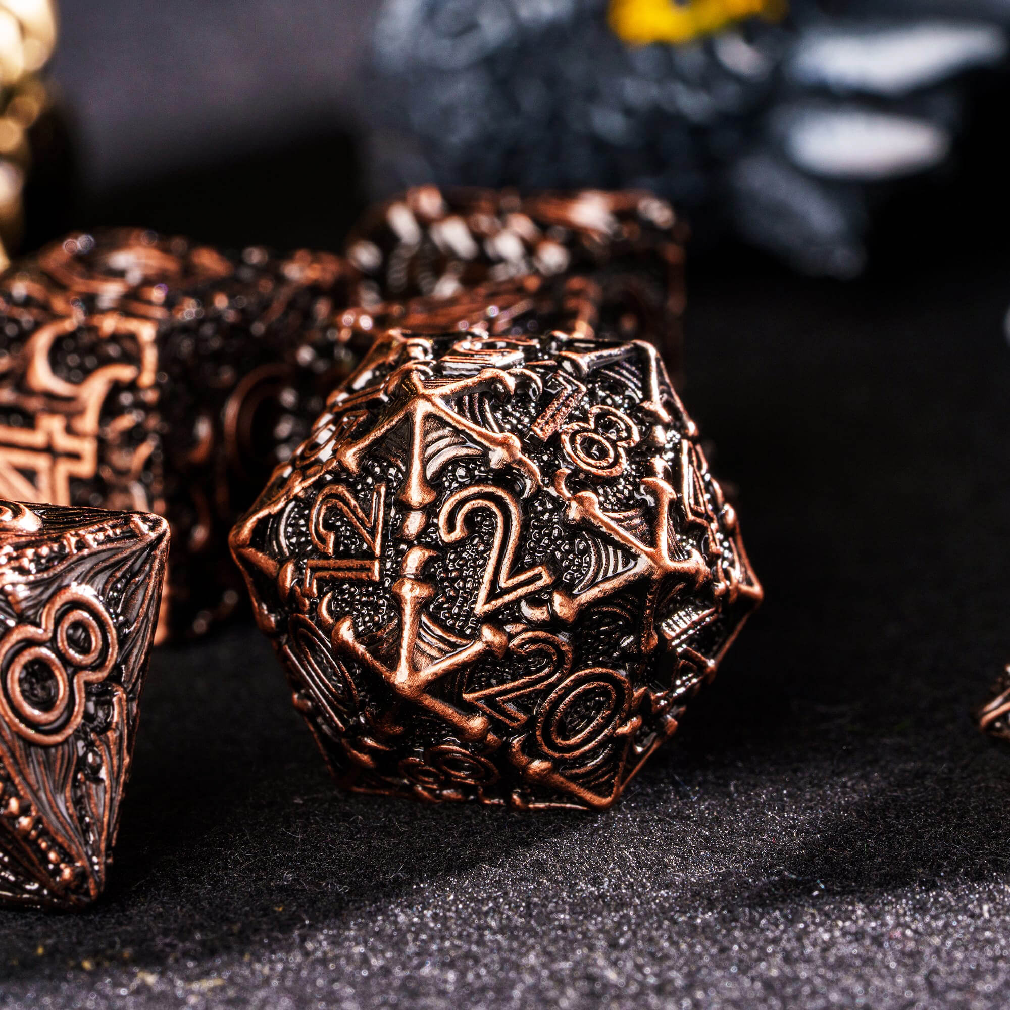 Dragon 7 Polyhedral Metal DnD Dice Sets Red Copper - Dice of Dragons