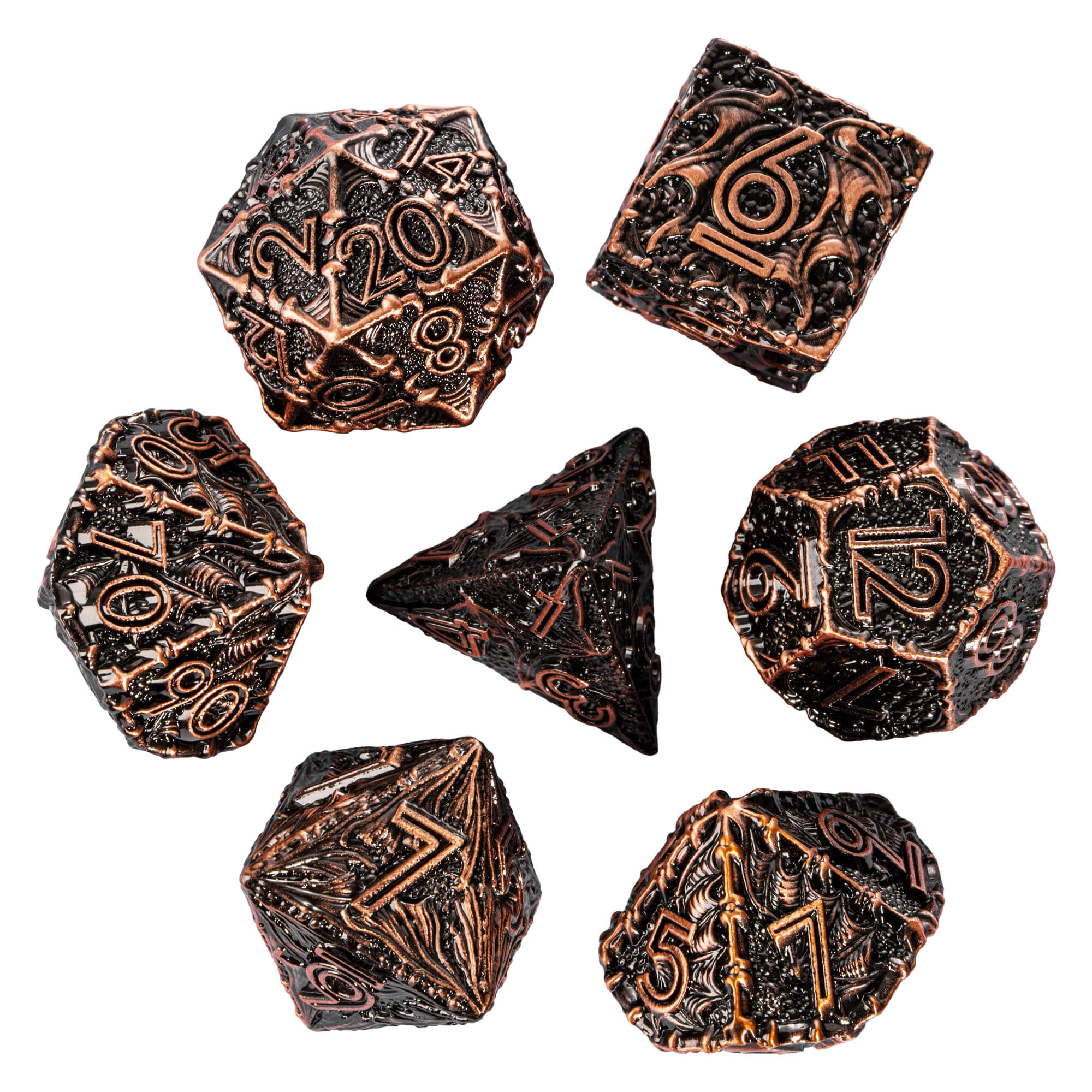 Dragon 7 Polyhedral Metal DnD Dice Sets Red Copper - Dice of Dragons