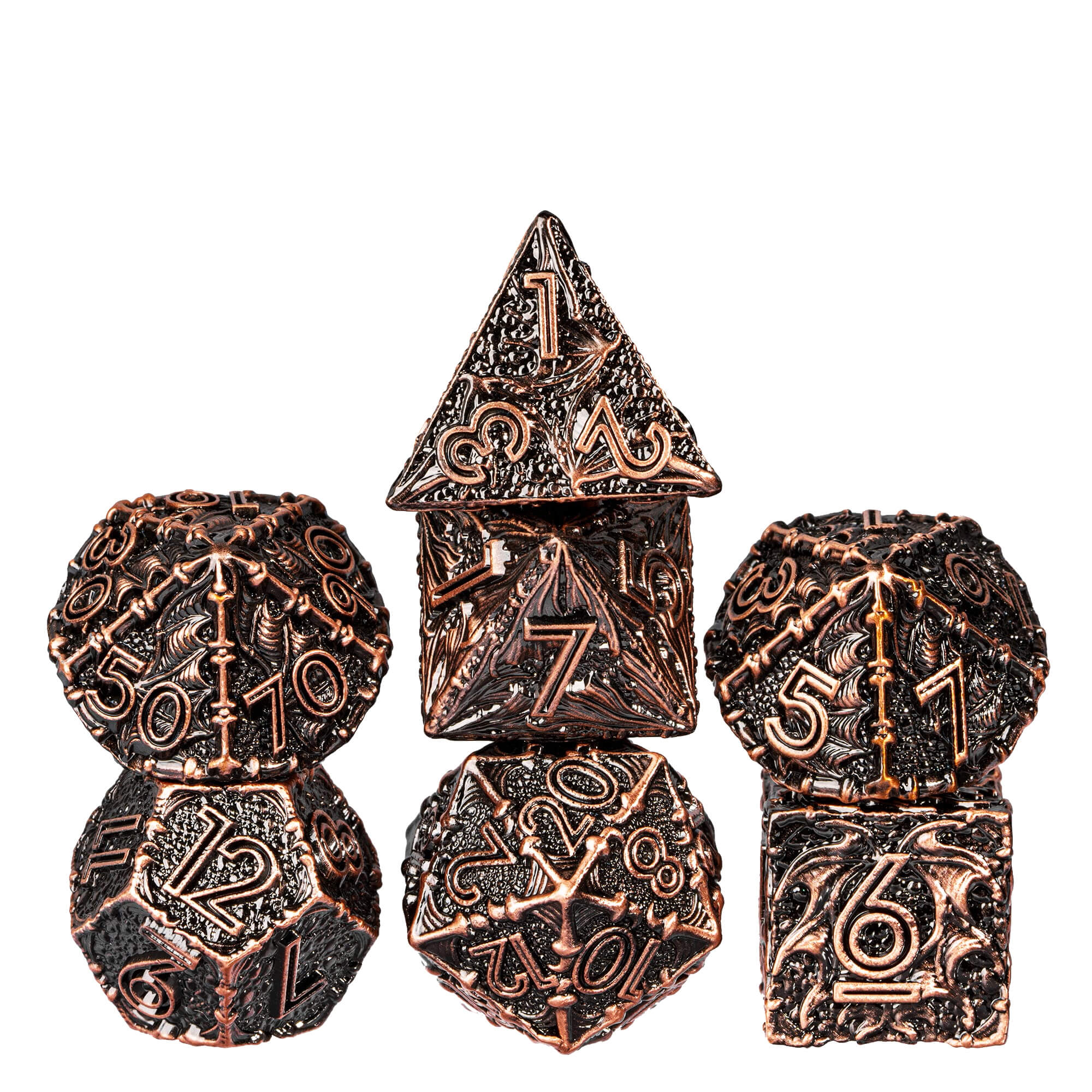 Dragon 7 Polyhedral Metal DnD Dice Sets Red Copper - Dice of Dragons