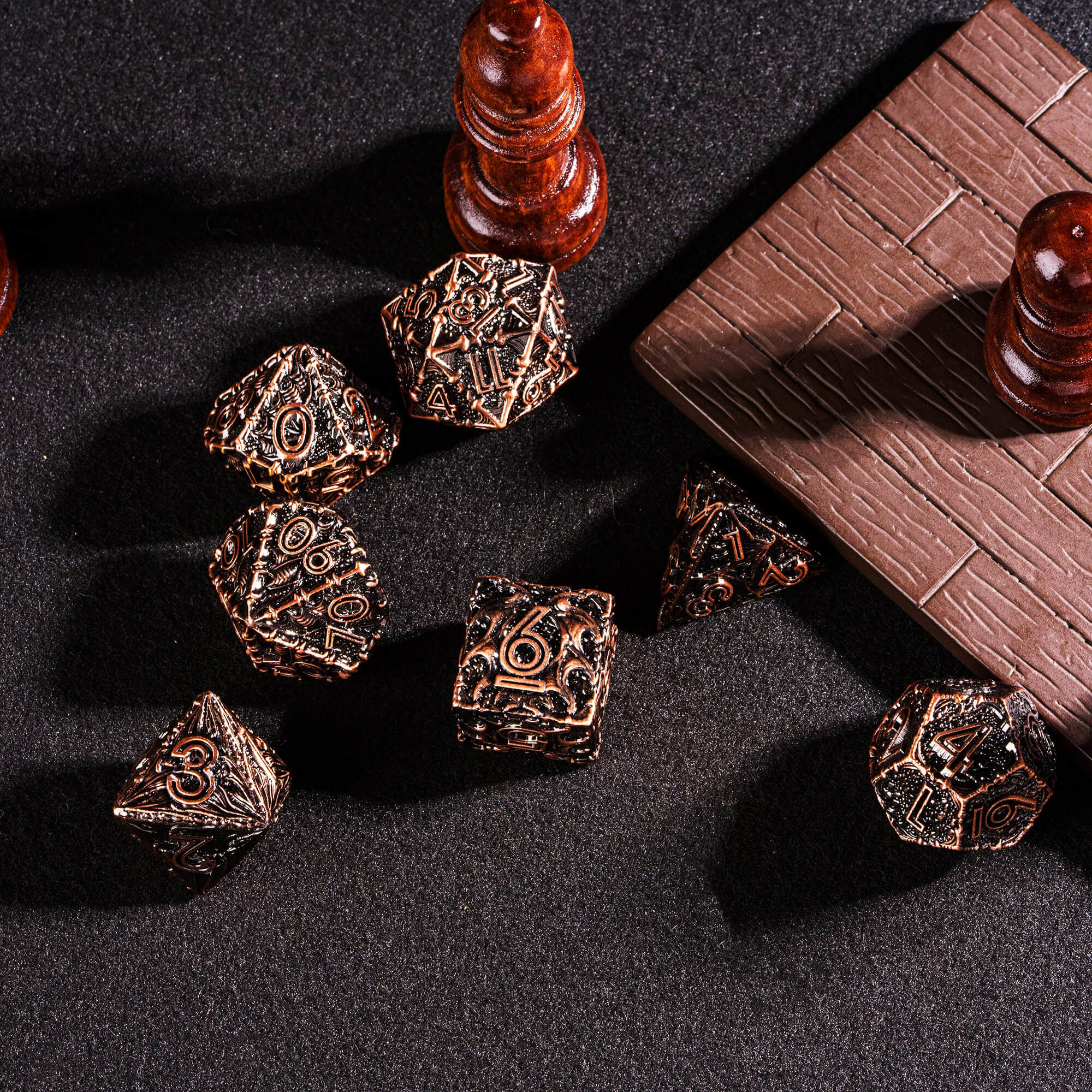 Dragon 7 Polyhedral Metal DnD Dice Sets Red Copper - Dice of Dragons