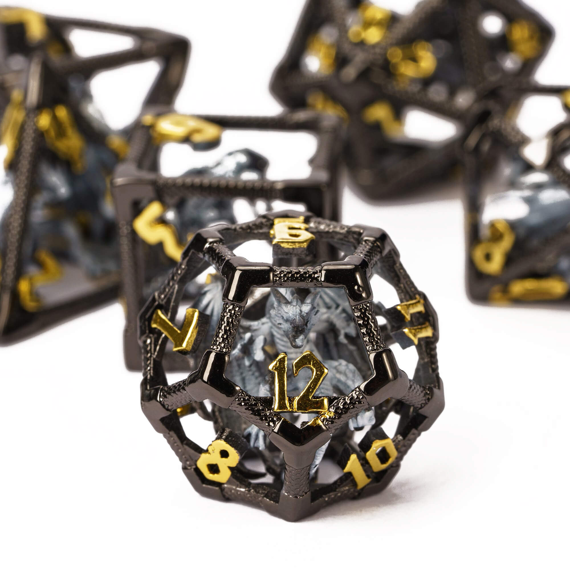 Dragon 7 Polyhedral Metal Hollow D And D Dice Sets Gold Silver - Dice of Dragons