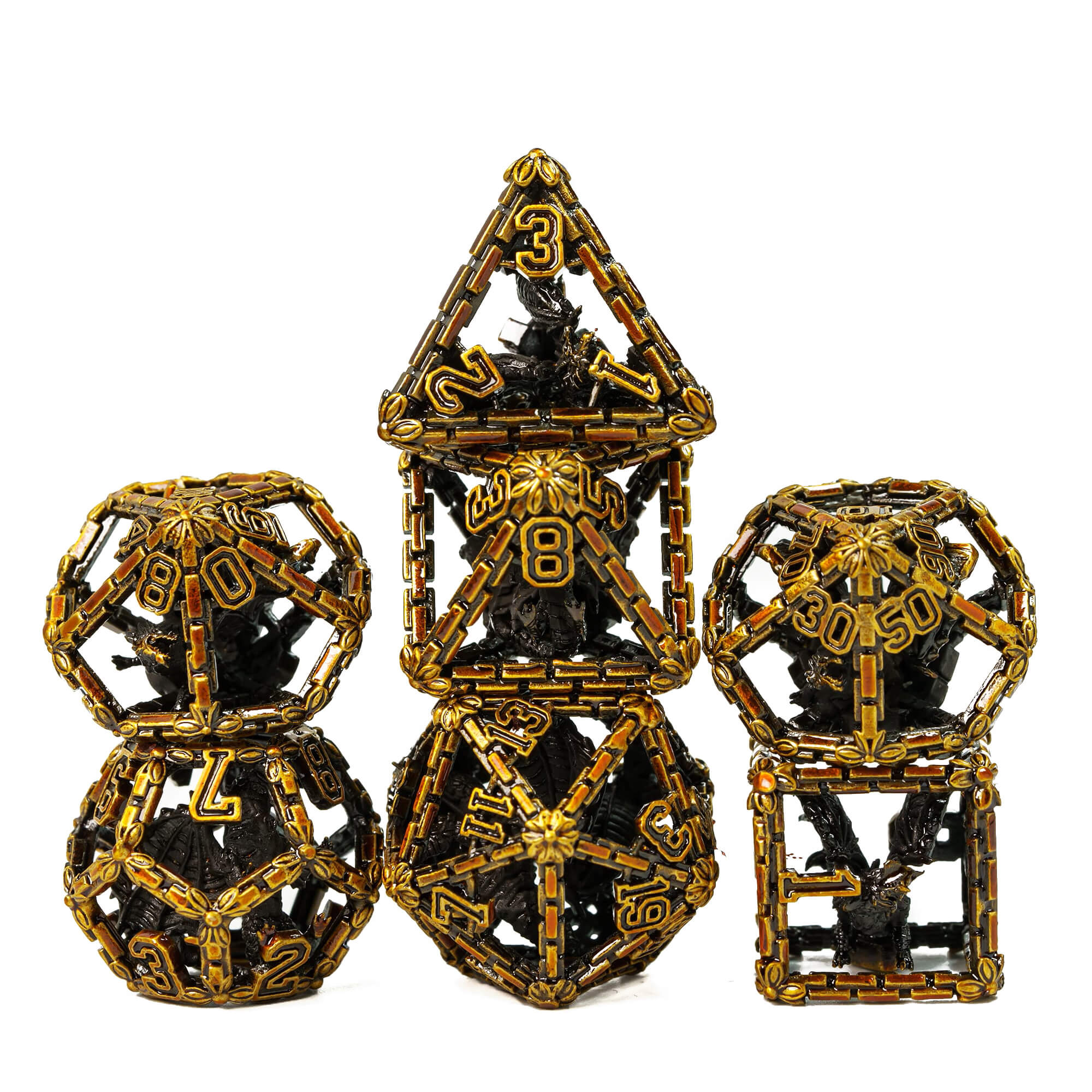 Dragon 7 Polyhedral Metal Hollow D And D Dice Set Gold - Dice of Dragons