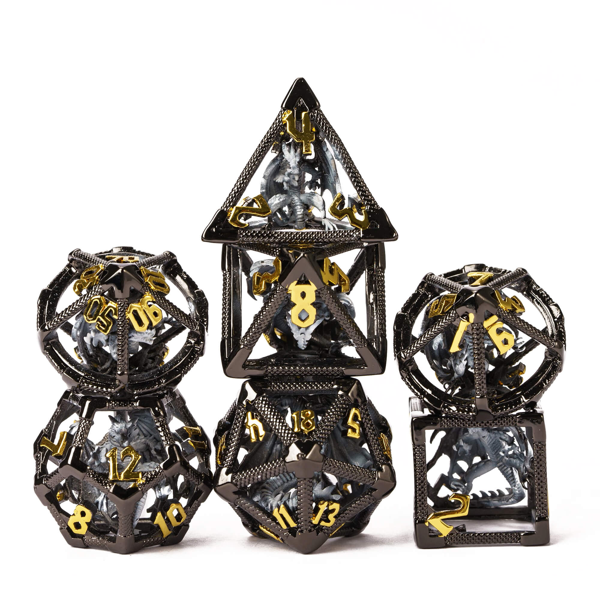 Dragon 7 Polyhedral Metal Hollow D And D Dice Sets Gold Silver - Dice of Dragons