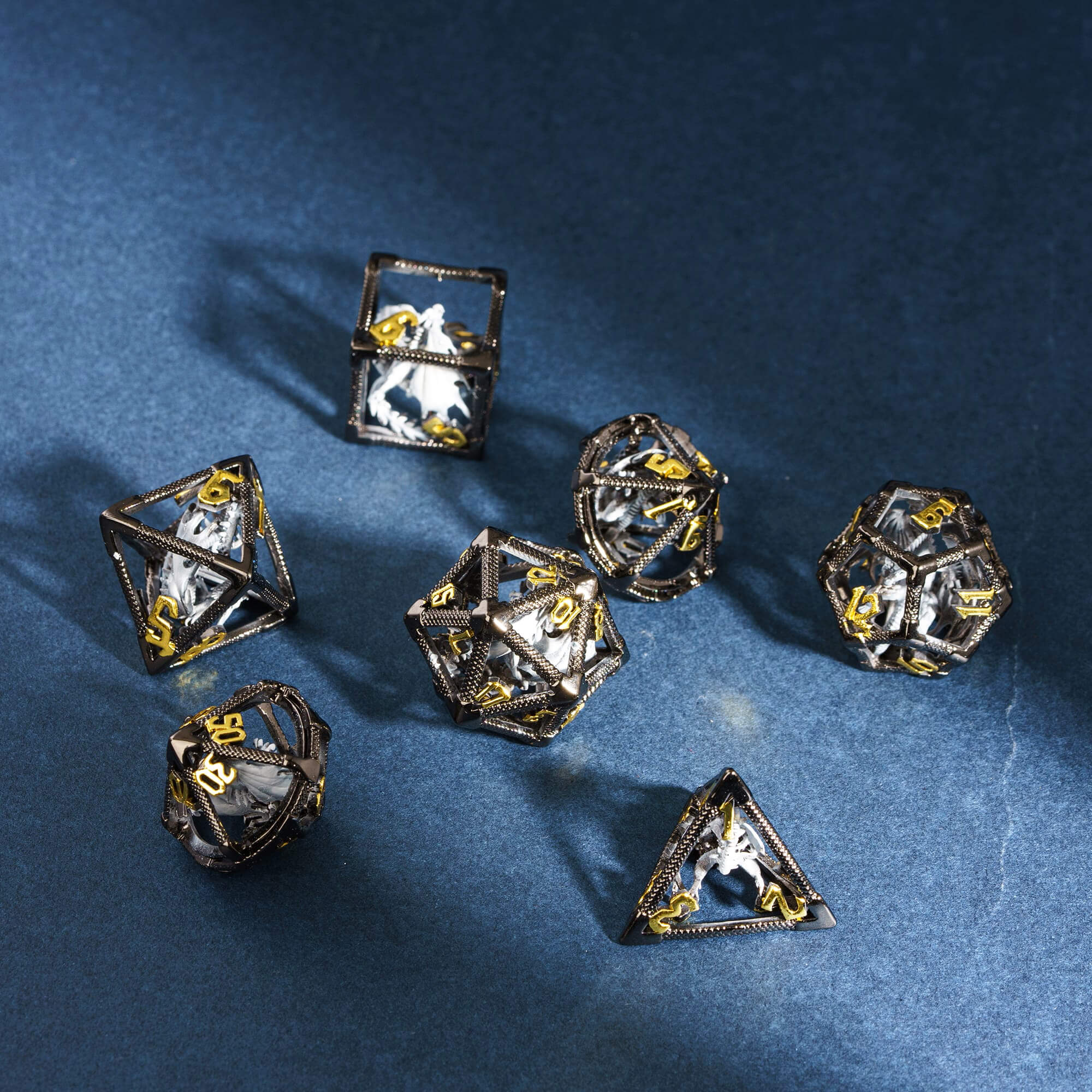 Dragon 7 Polyhedral Metal Hollow D And D Dice Sets Gold Silver - Dice of Dragons