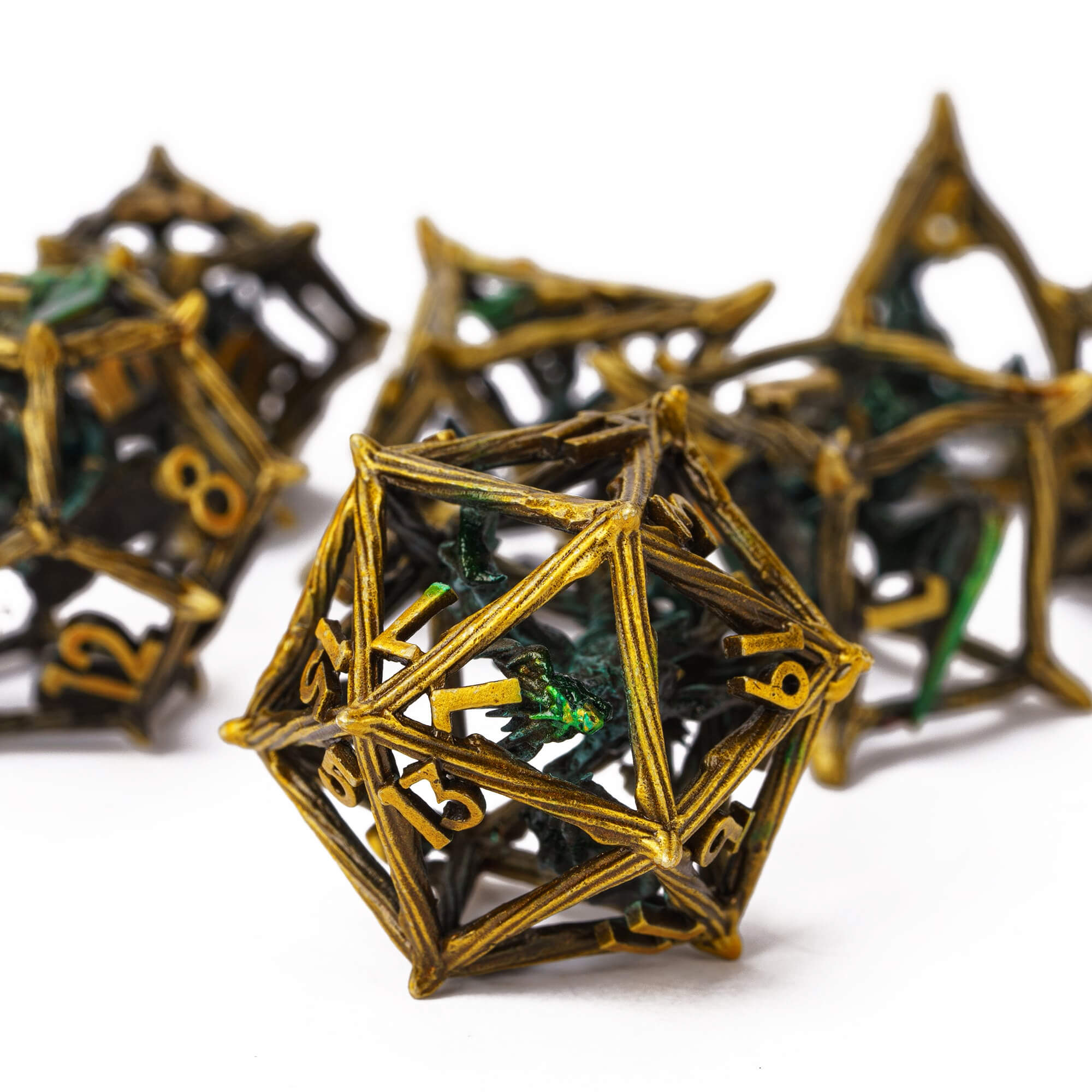 Dragon 7 Polyhedral Metal Hollow DD Dice Sets Nickel Green - Dice of Dragons