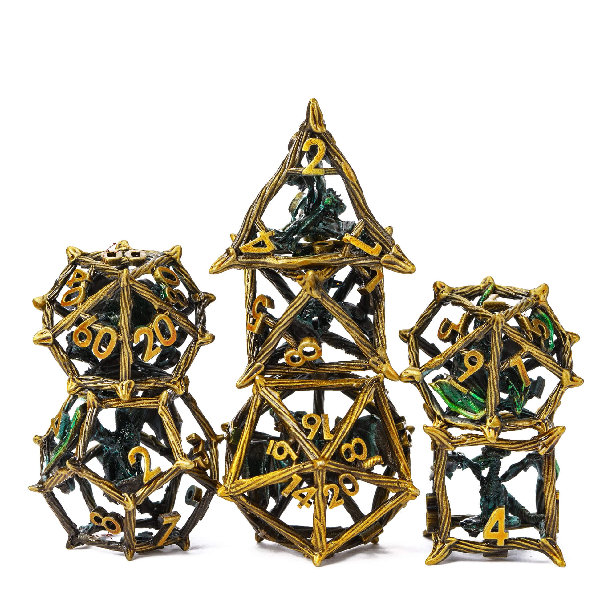 Dragon 7 Polyhedral Metal Hollow DD Dice Sets Nickel Green - Dice of Dragons