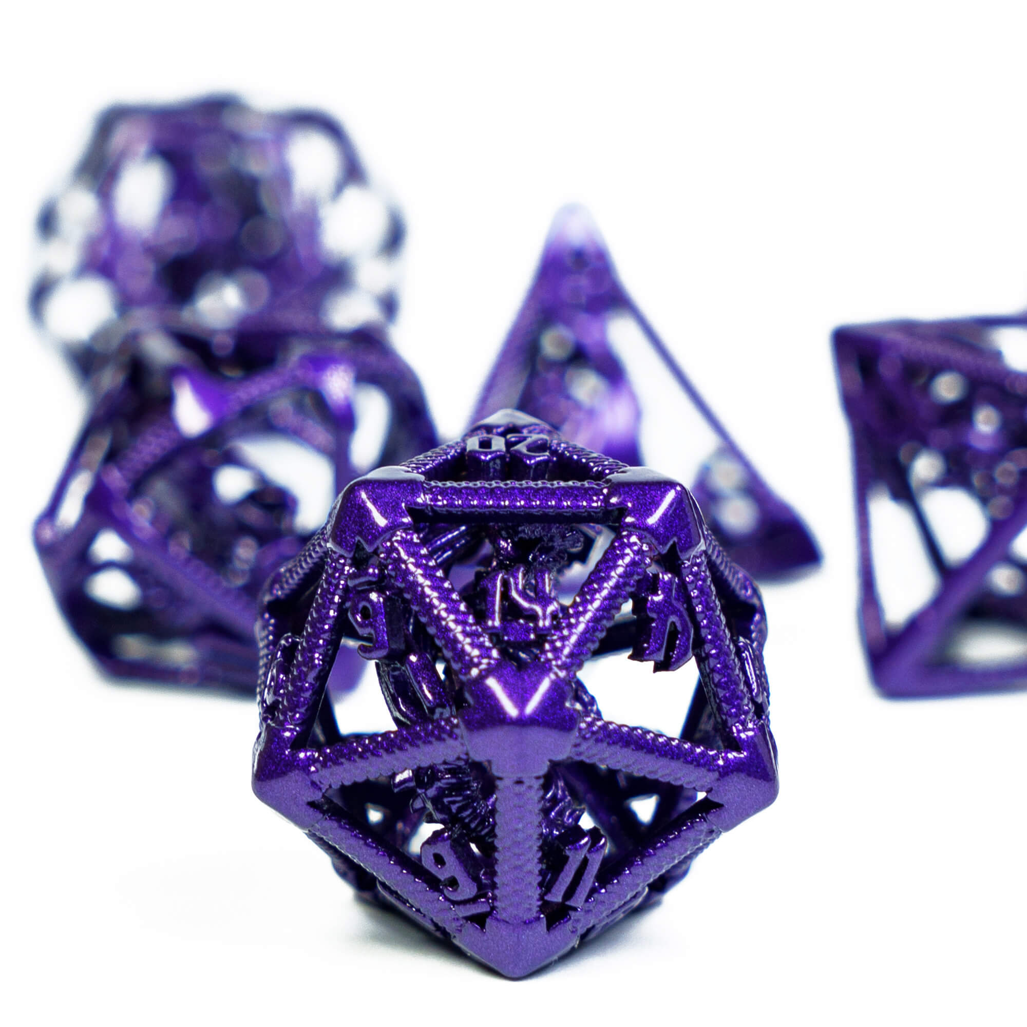 Dragon 7 Polyhedral Metal Hollow Dice Set DnD Purple - Dice of Dragons